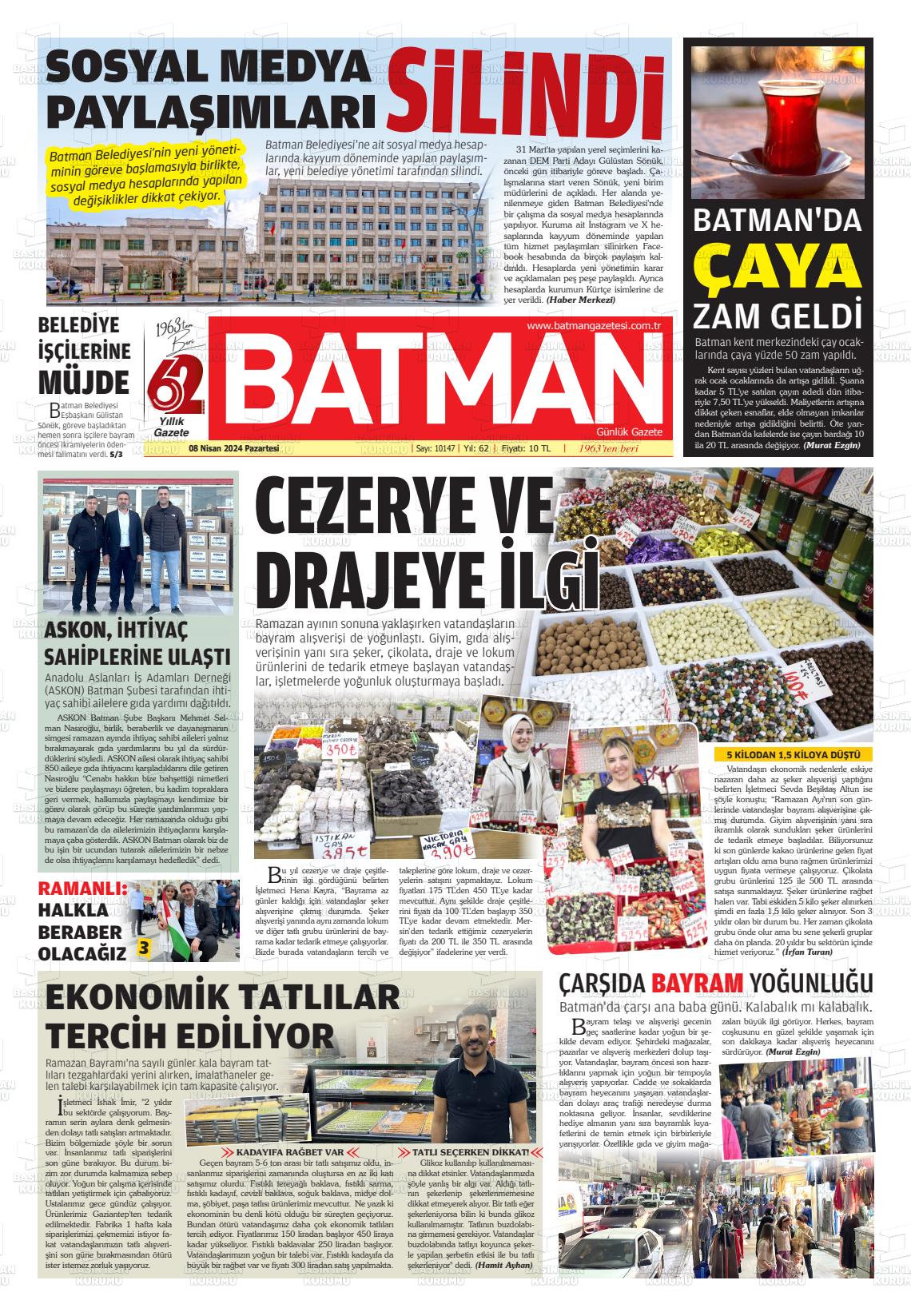 08 Nisan 2024 BATMAN GAZETESİ Gazete Manşeti