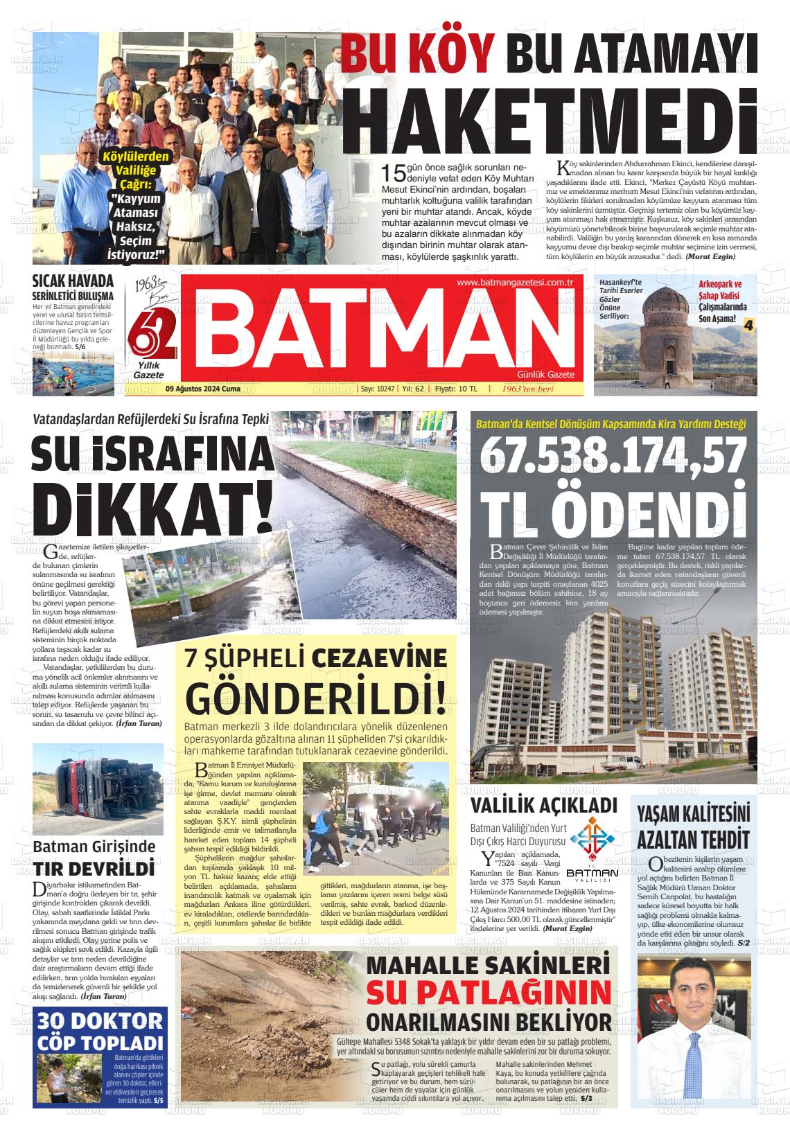 09 Ağustos 2024 BATMAN GAZETESİ Gazete Manşeti