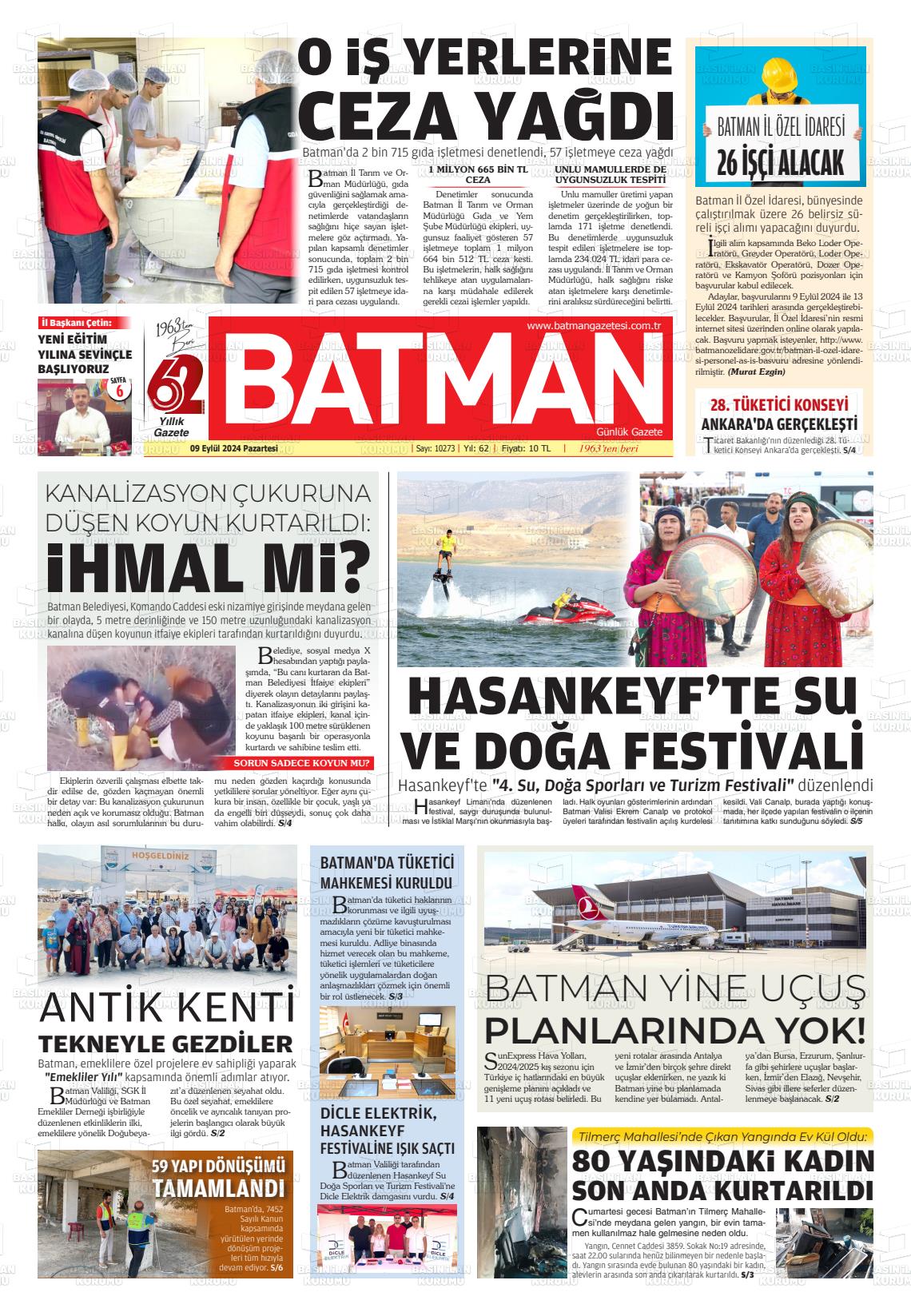 09 Eylül 2024 BATMAN GAZETESİ Gazete Manşeti