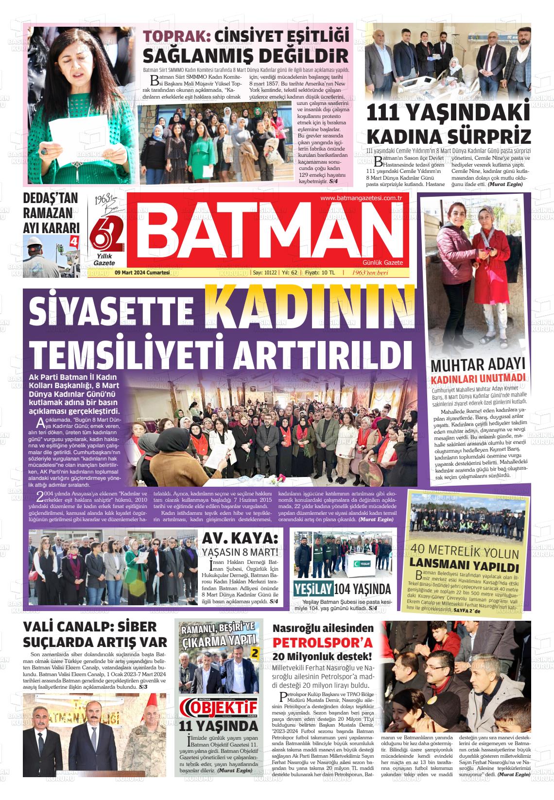 09 Mart 2024 BATMAN GAZETESİ Gazete Manşeti