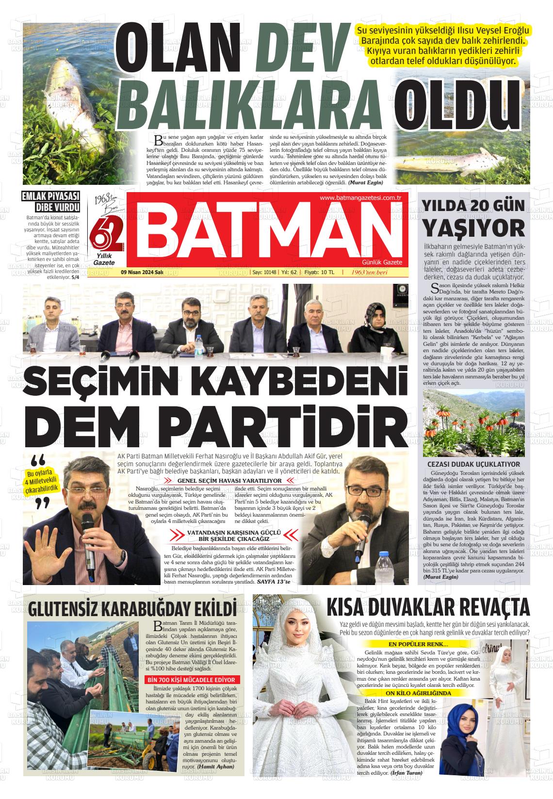 09 Nisan 2024 BATMAN GAZETESİ Gazete Manşeti