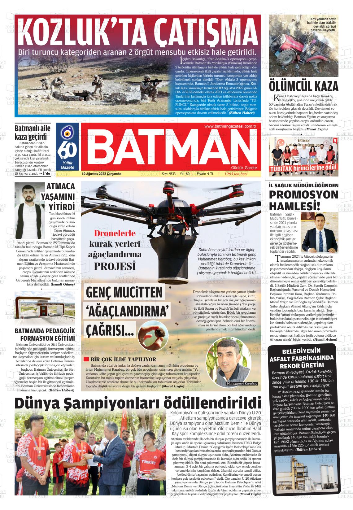 10 Ağustos 2022 BATMAN GAZETESİ Gazete Manşeti