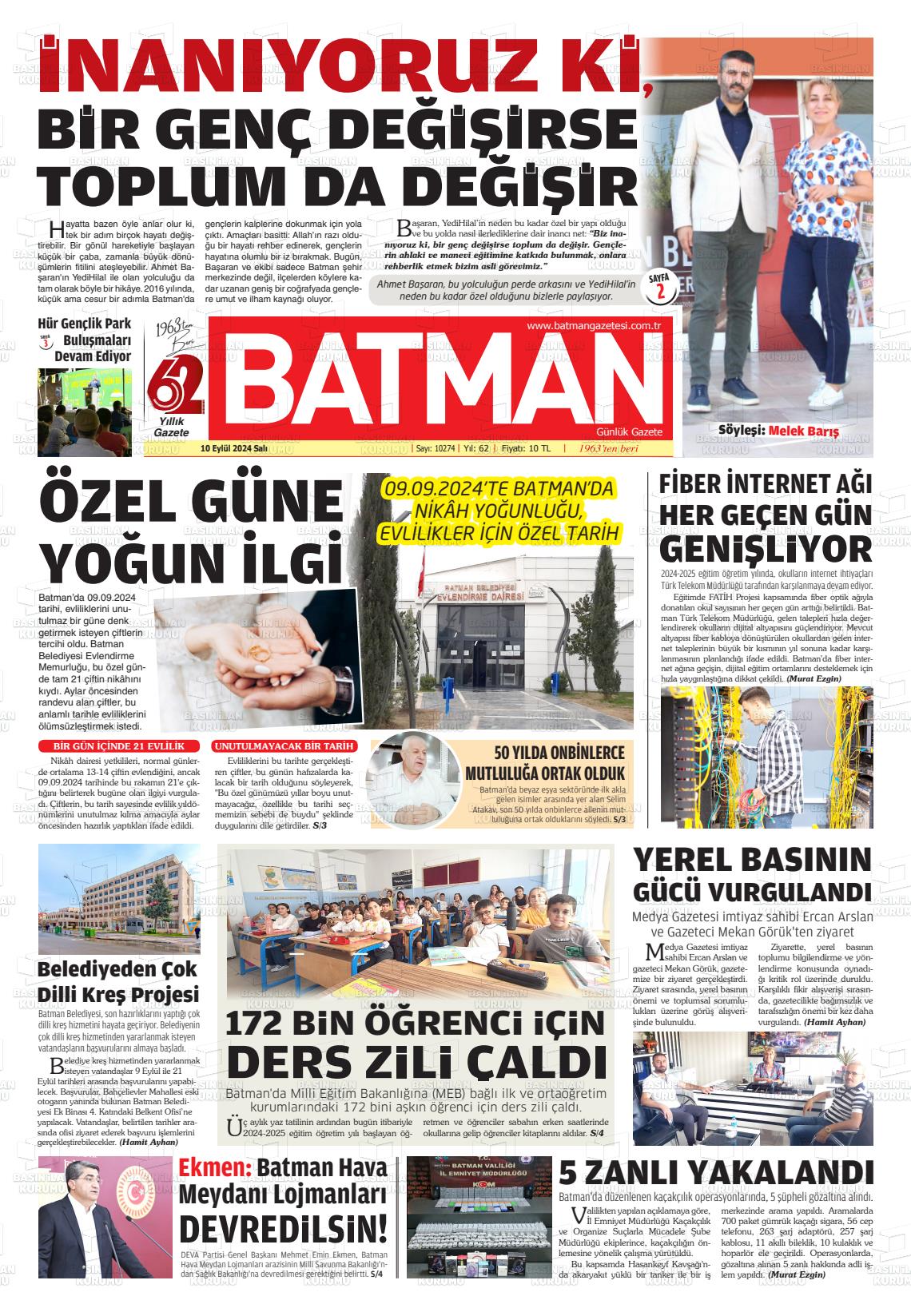 10 Eylül 2024 BATMAN GAZETESİ Gazete Manşeti