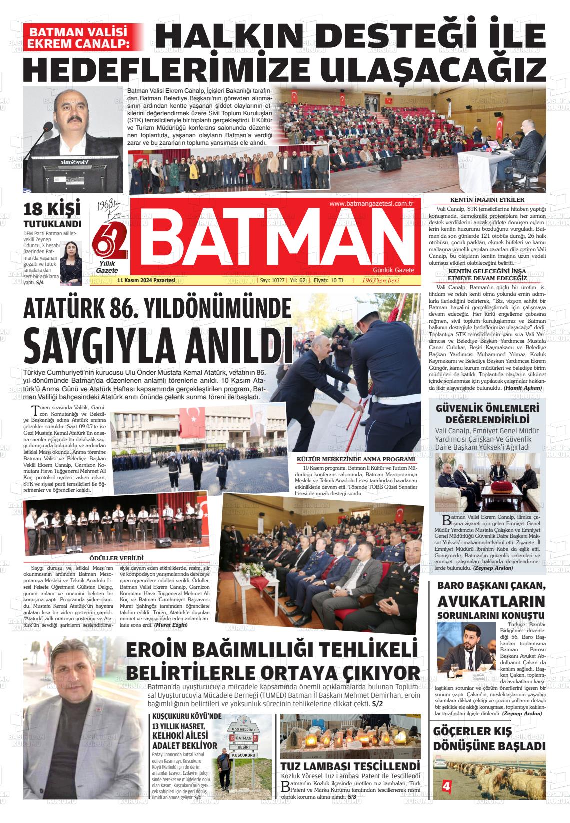 11 Kasım 2024 BATMAN GAZETESİ Gazete Manşeti