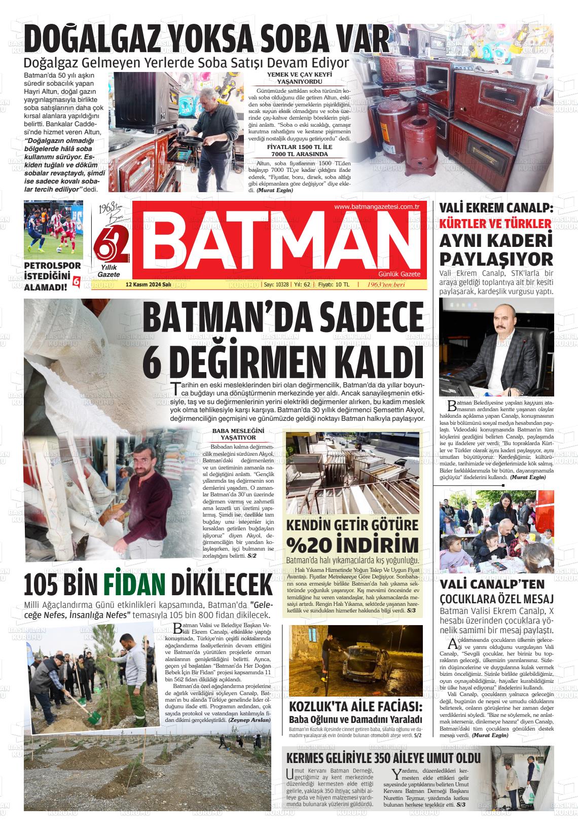 12 Kasım 2024 BATMAN GAZETESİ Gazete Manşeti