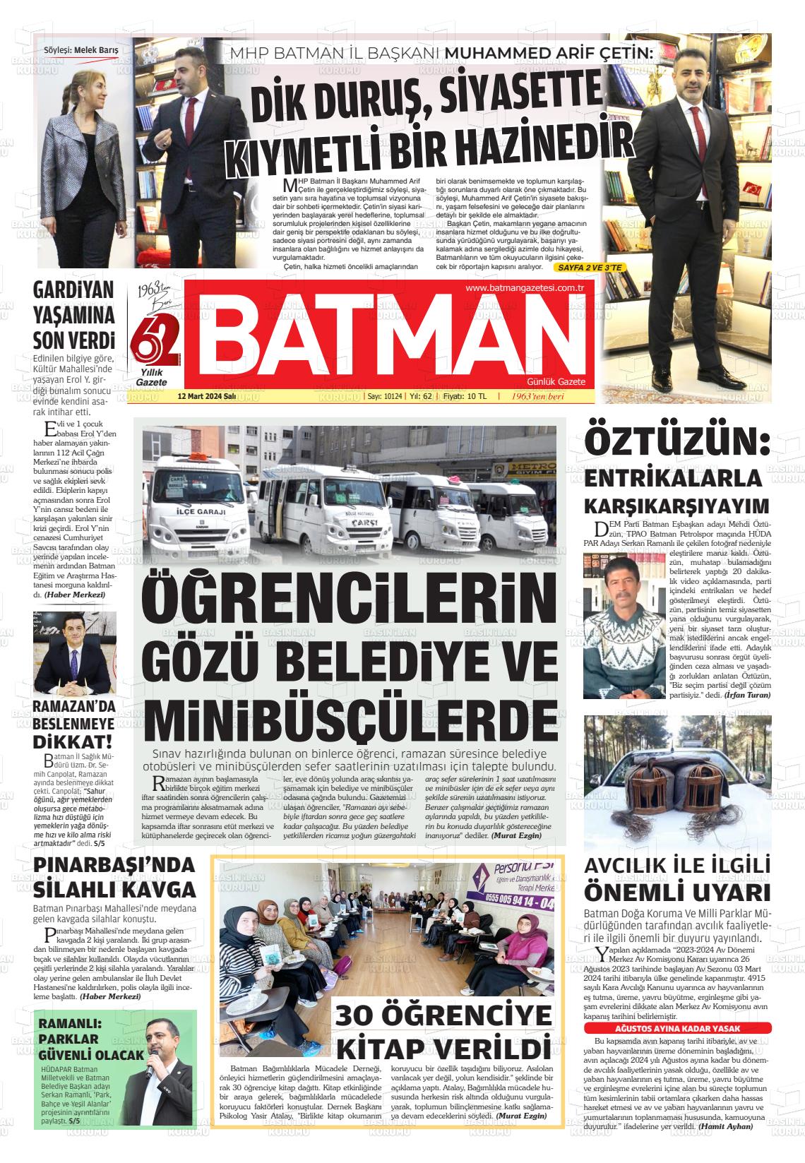 12 Mart 2024 BATMAN GAZETESİ Gazete Manşeti