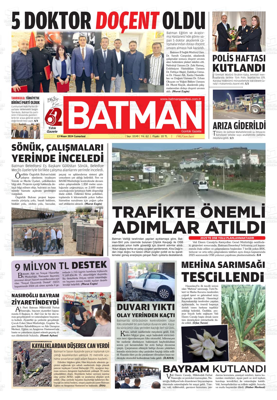 13 Nisan 2024 BATMAN GAZETESİ Gazete Manşeti