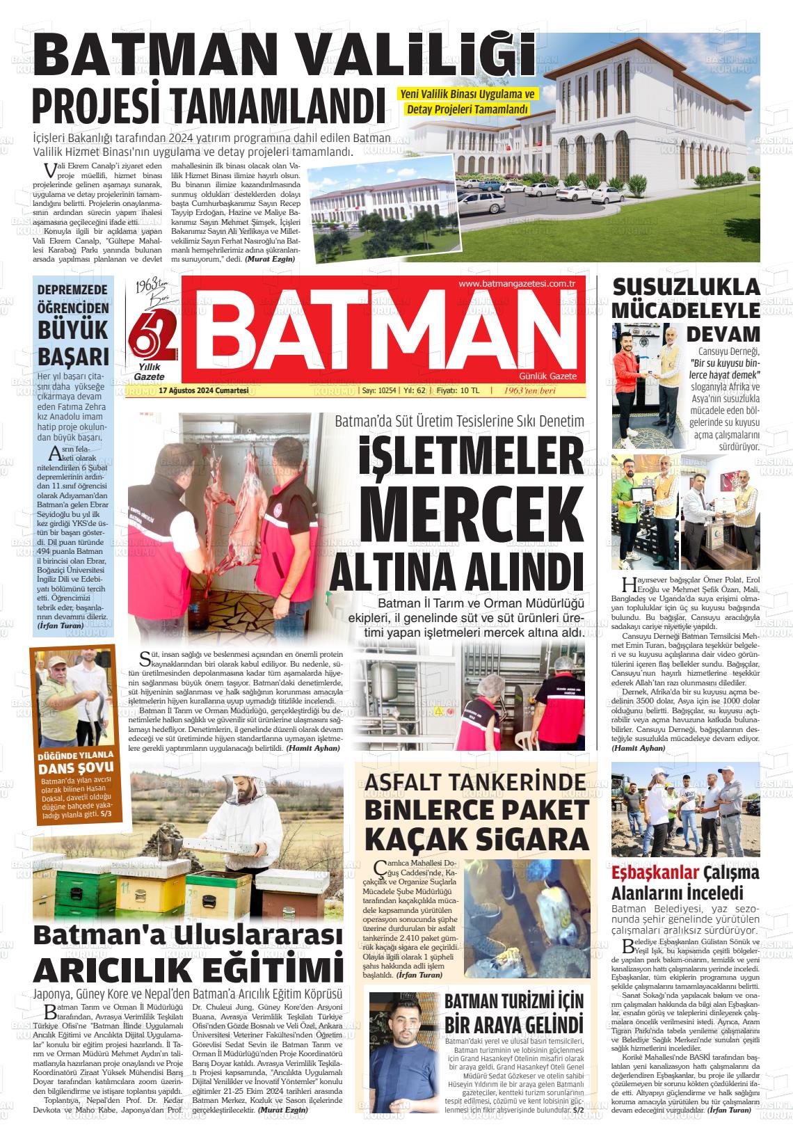 17 Ağustos 2024 BATMAN GAZETESİ Gazete Manşeti