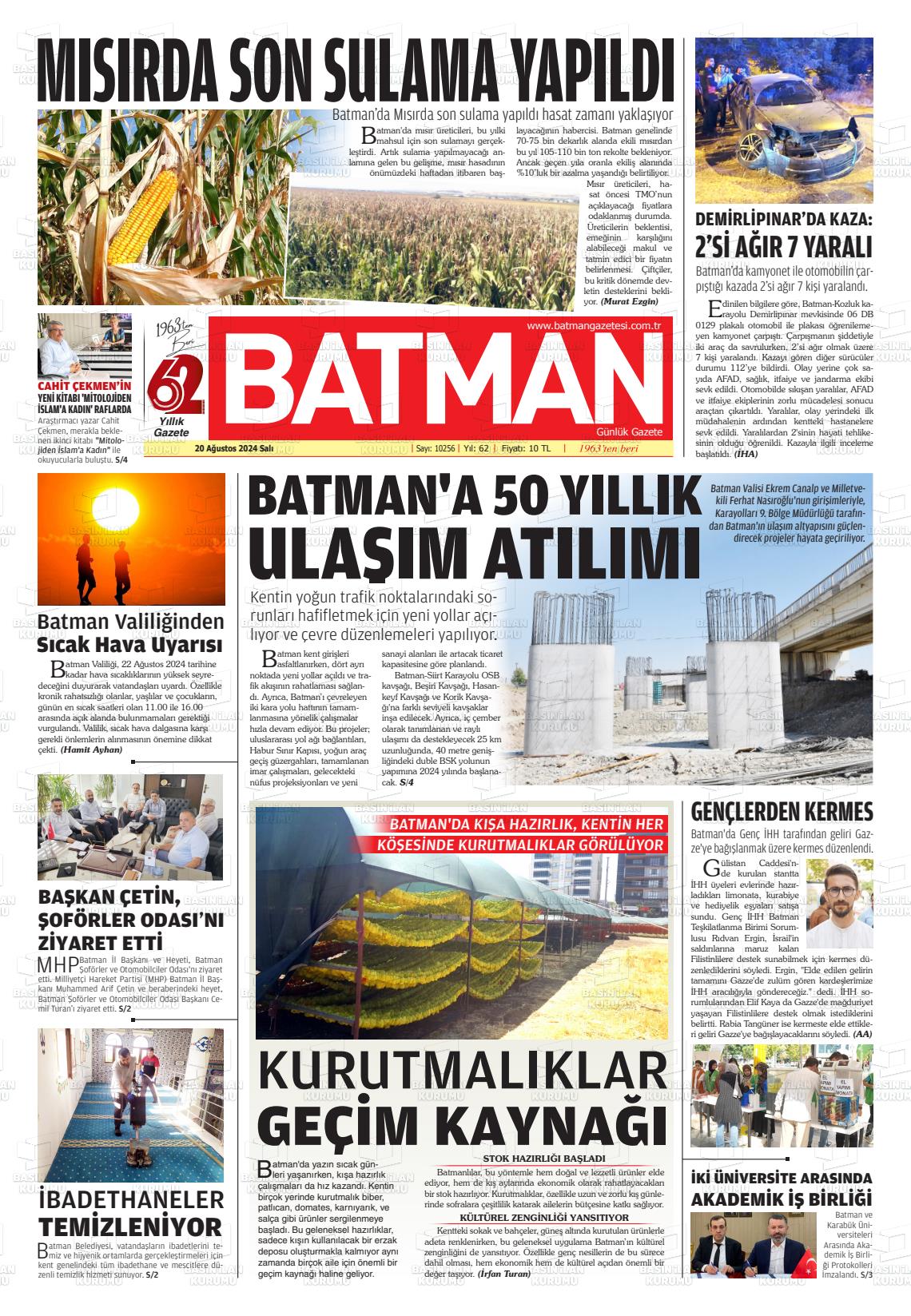 20 Ağustos 2024 BATMAN GAZETESİ Gazete Manşeti