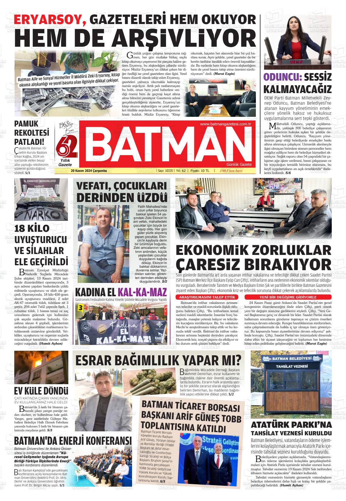 20 Kasım 2024 BATMAN GAZETESİ Gazete Manşeti