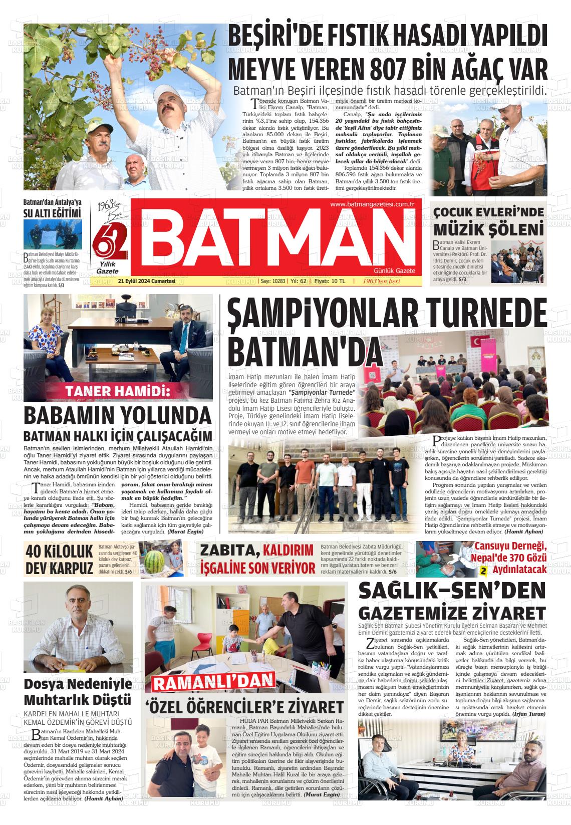 21 Eylül 2024 BATMAN GAZETESİ Gazete Manşeti