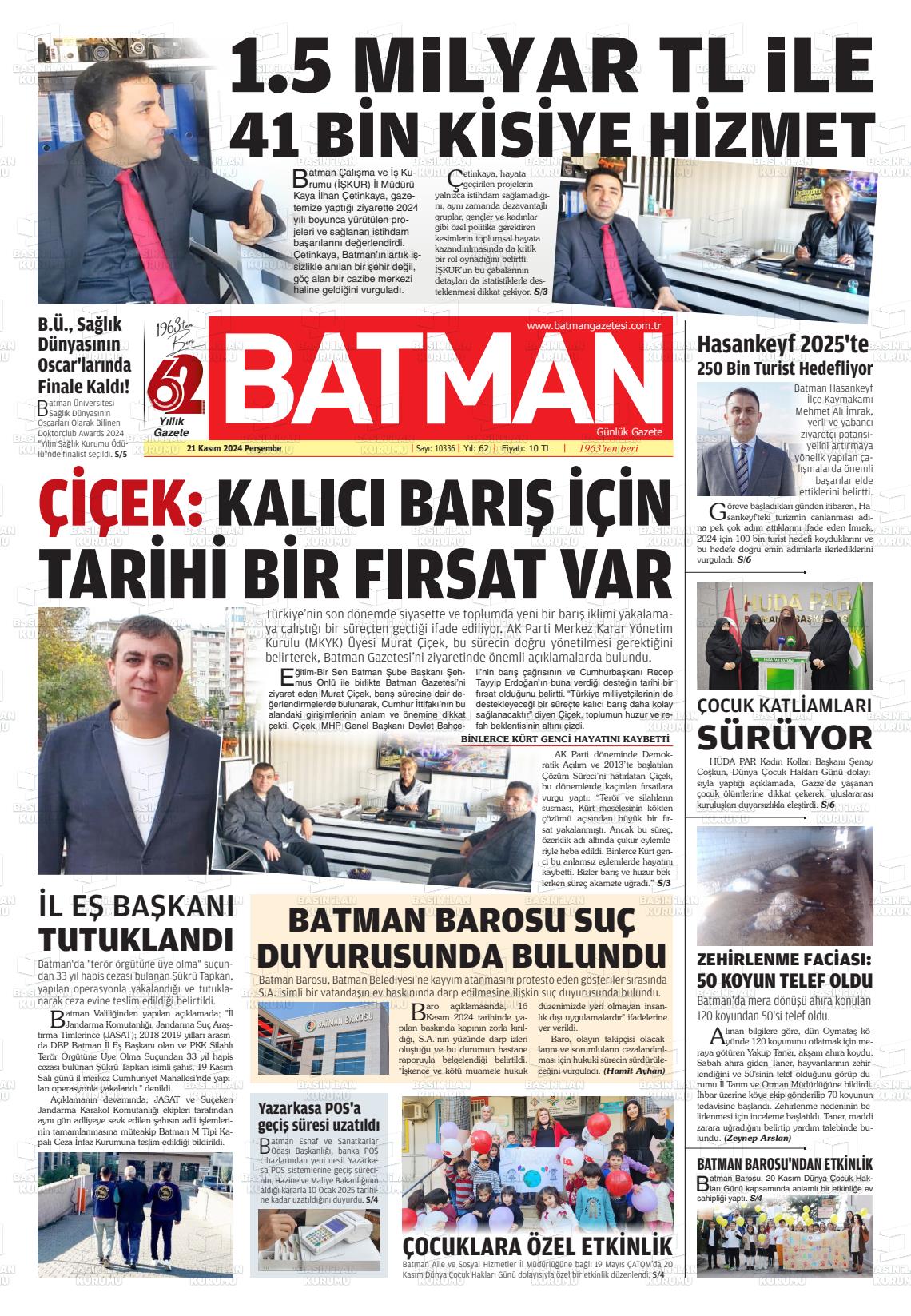 21 Kasım 2024 BATMAN GAZETESİ Gazete Manşeti