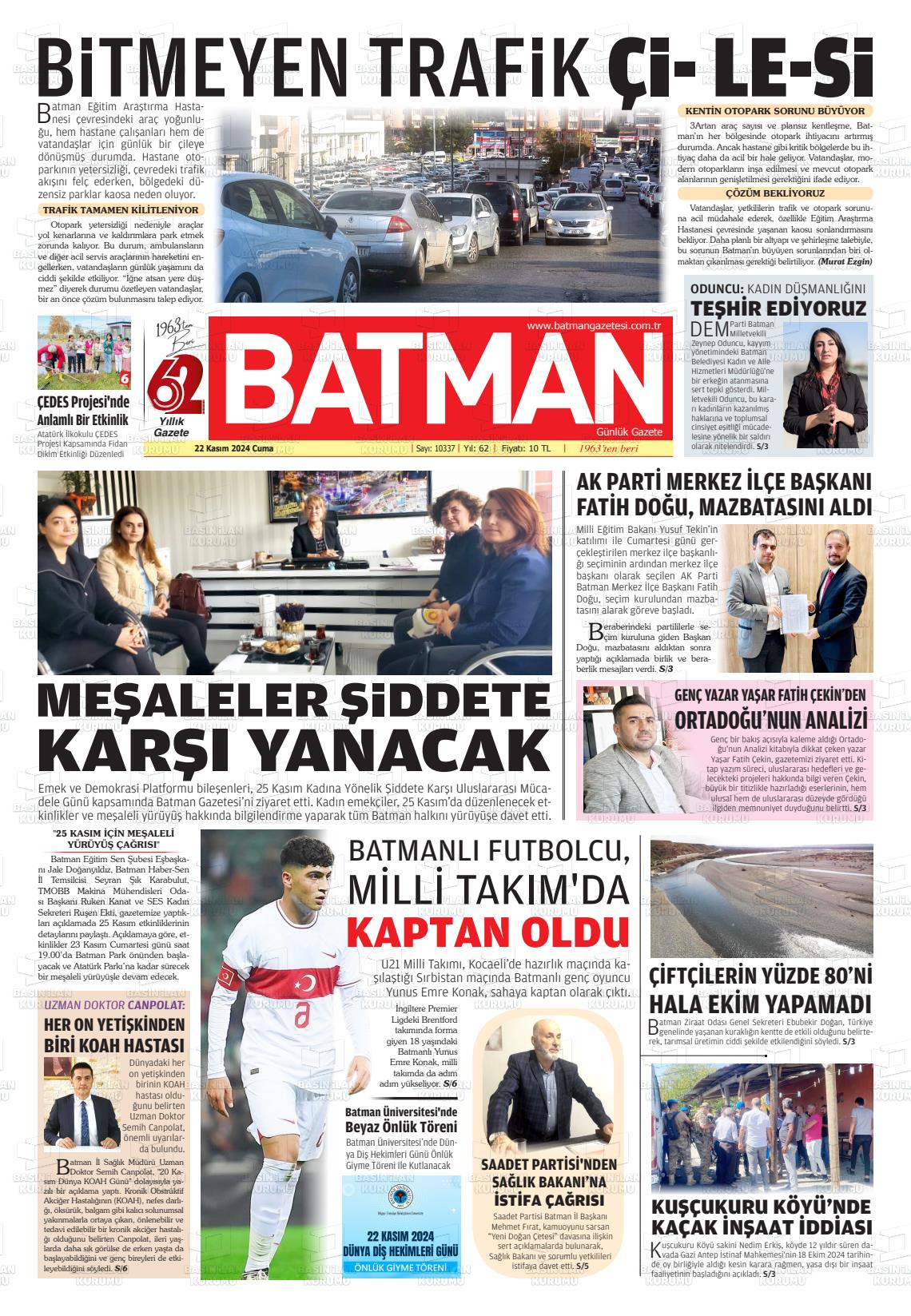 22 Kasım 2024 BATMAN GAZETESİ Gazete Manşeti