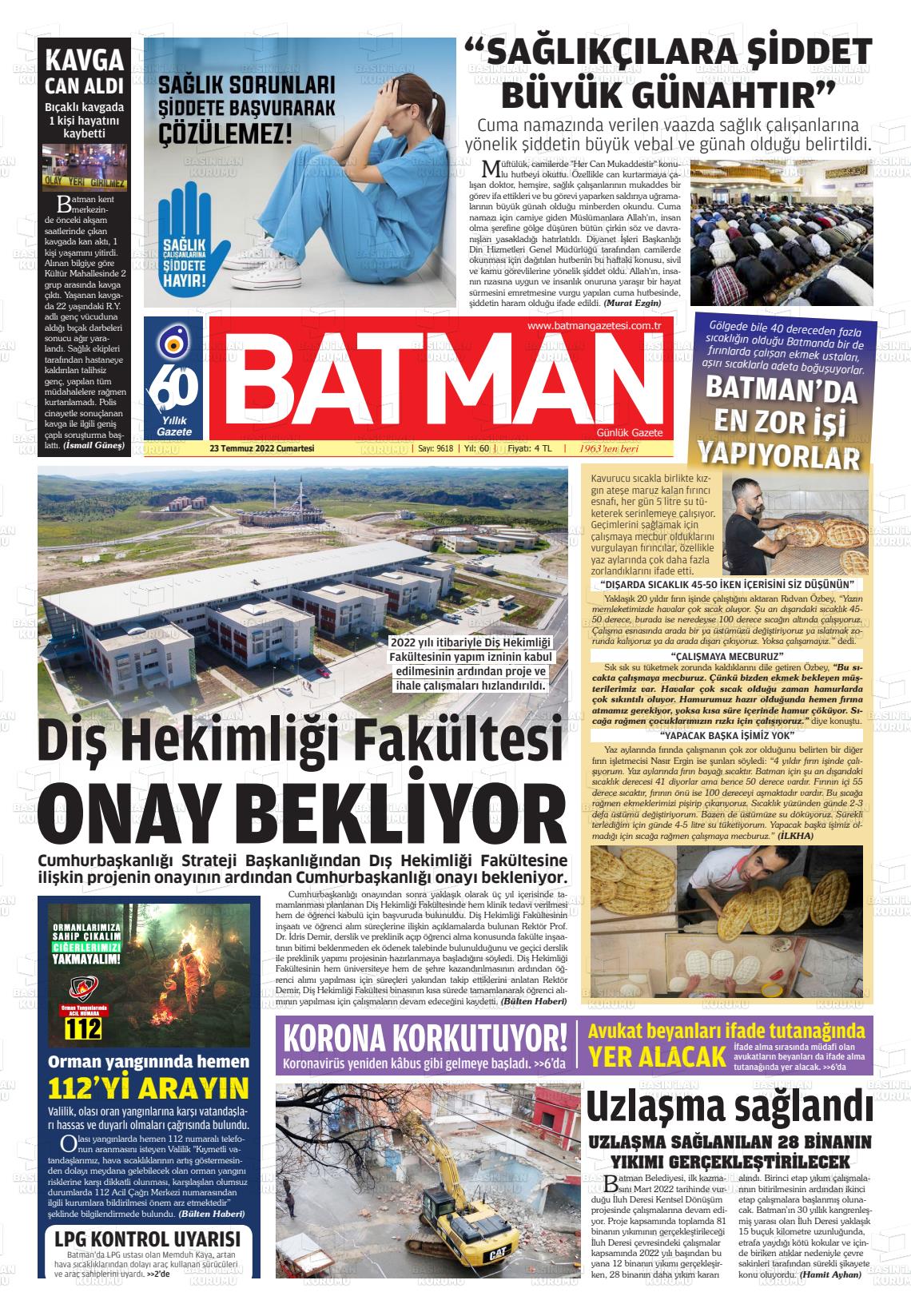 23 Temmuz 2022 BATMAN GAZETESİ Gazete Manşeti