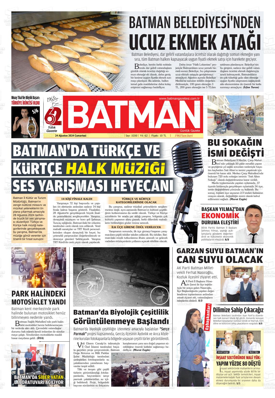 24 Ağustos 2024 BATMAN GAZETESİ Gazete Manşeti