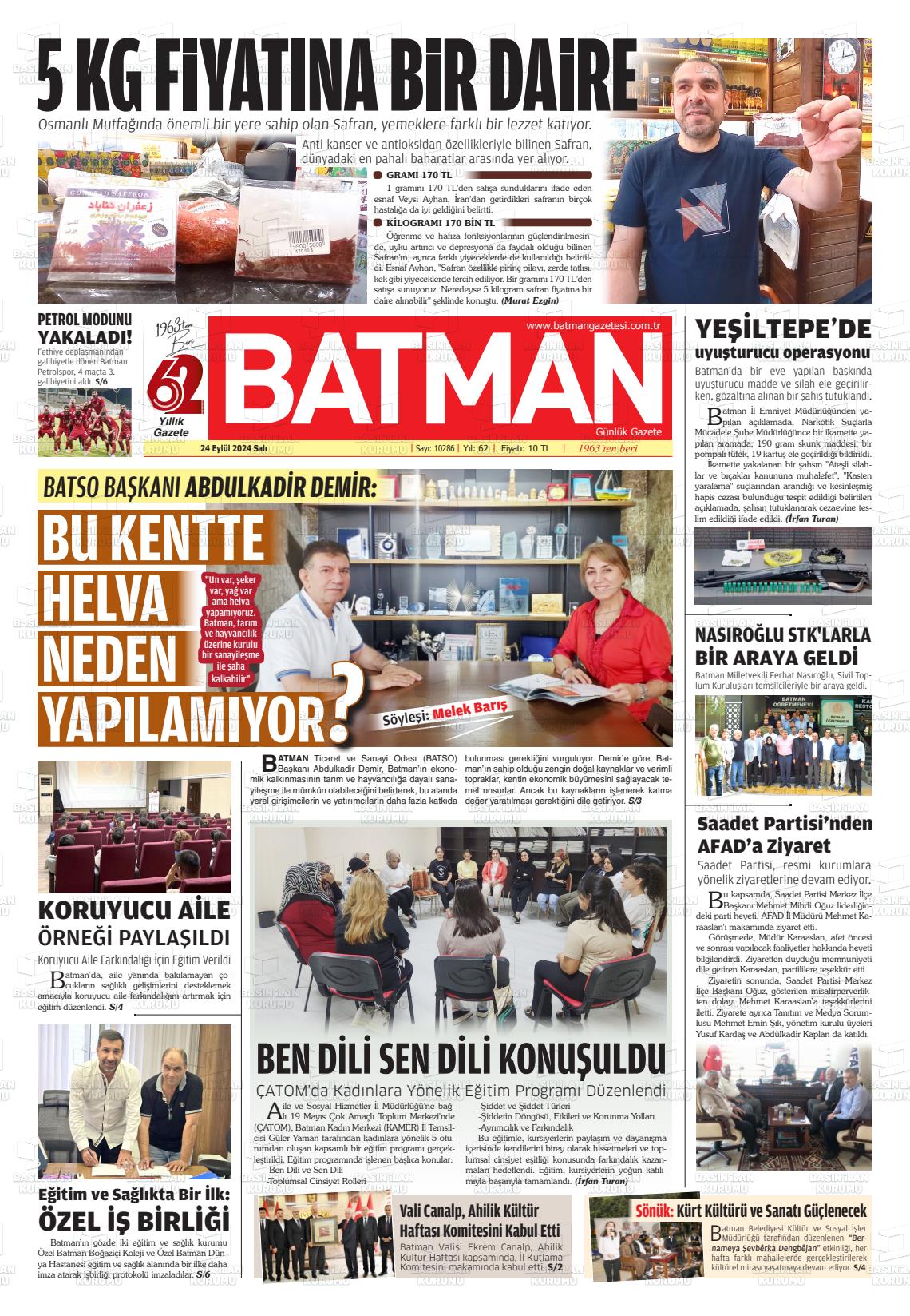 24 Eylül 2024 BATMAN GAZETESİ Gazete Manşeti