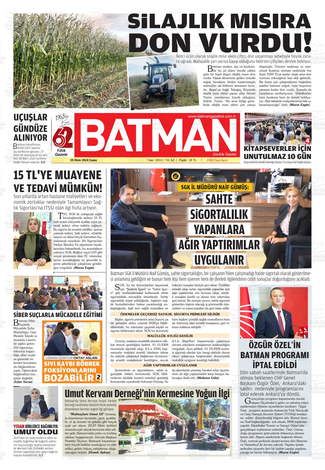 25 Ekim 2024 BATMAN GAZETESİ Gazete Manşeti