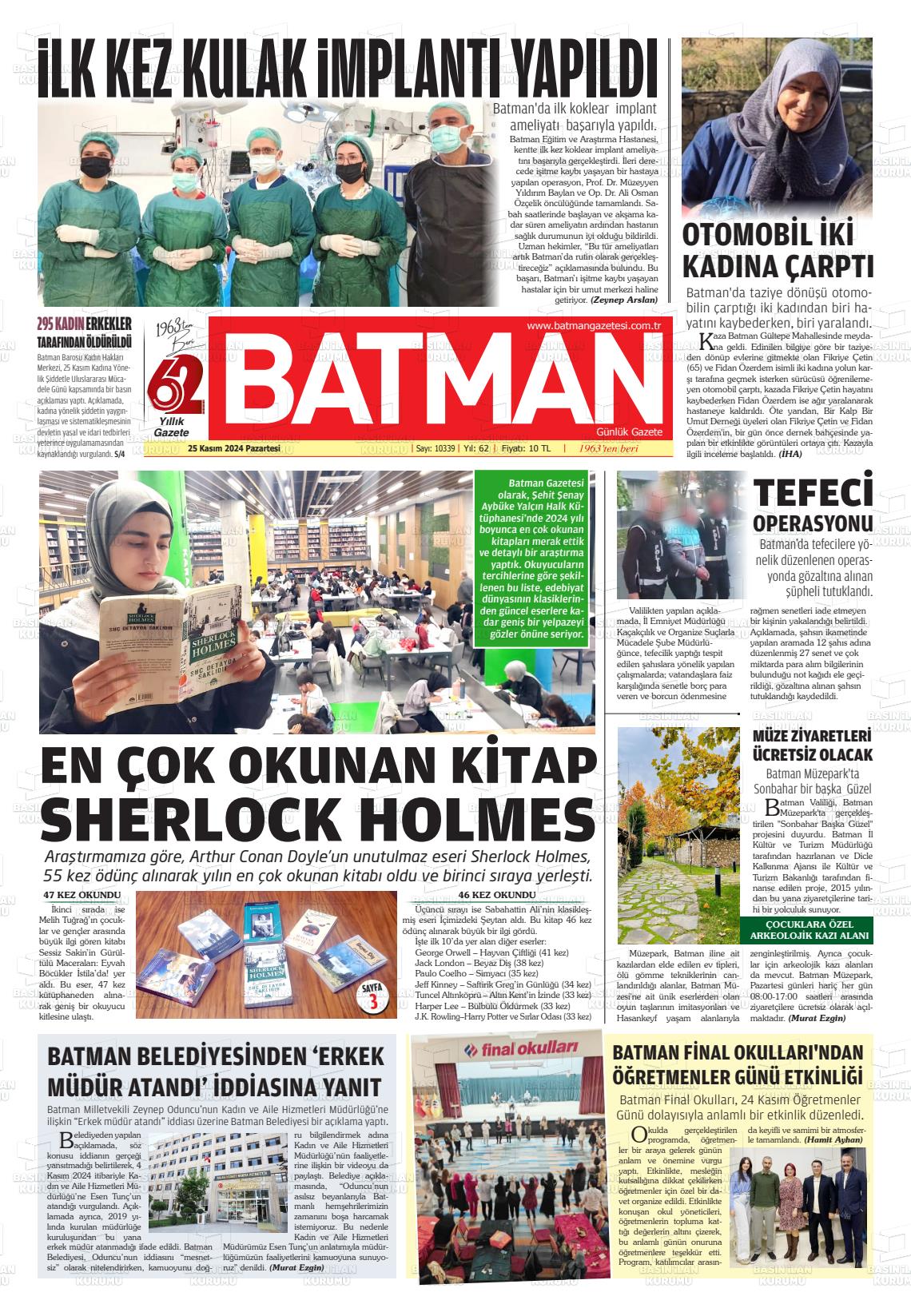 25 Kasım 2024 BATMAN GAZETESİ Gazete Manşeti