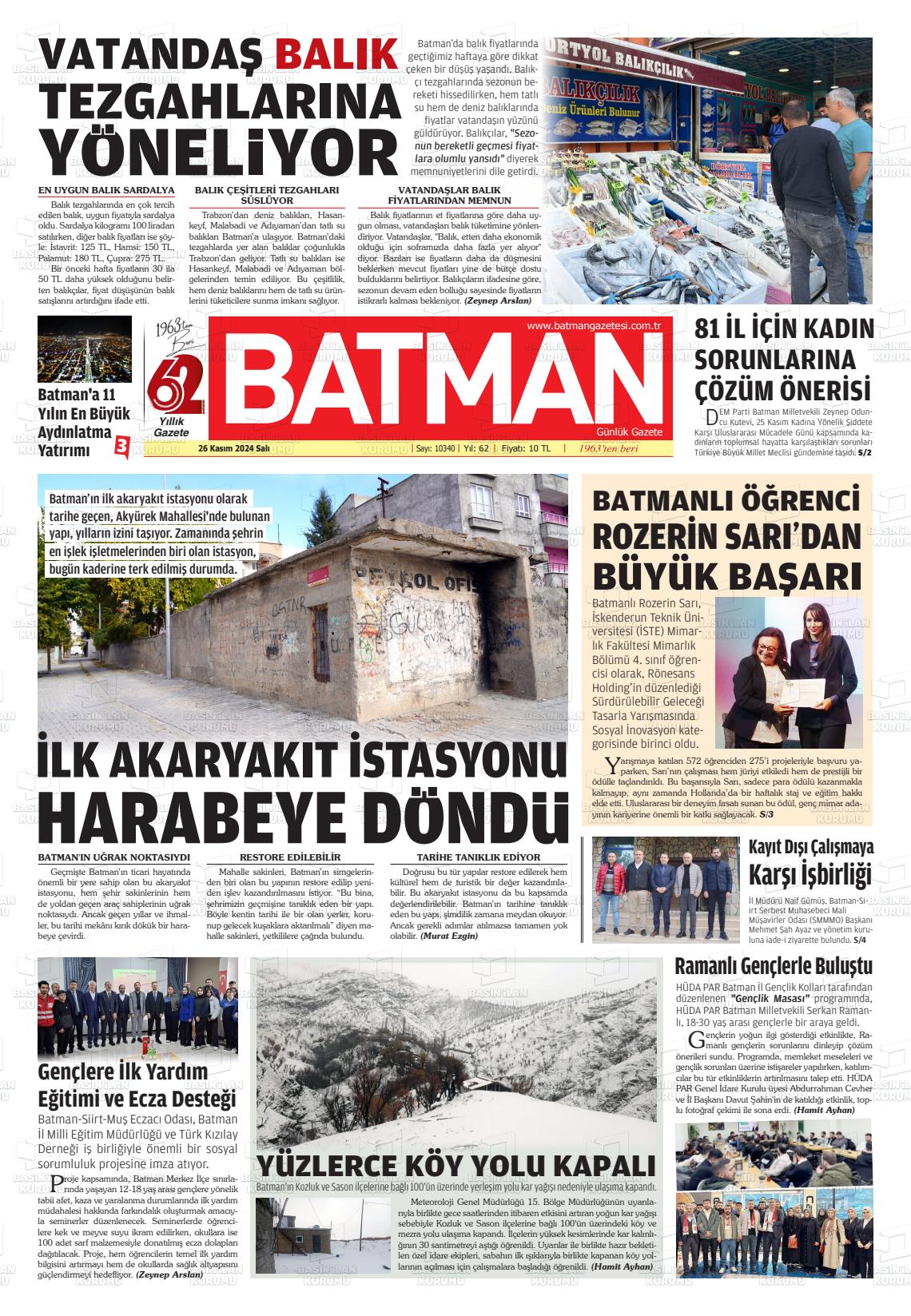 26 Kasım 2024 BATMAN GAZETESİ Gazete Manşeti