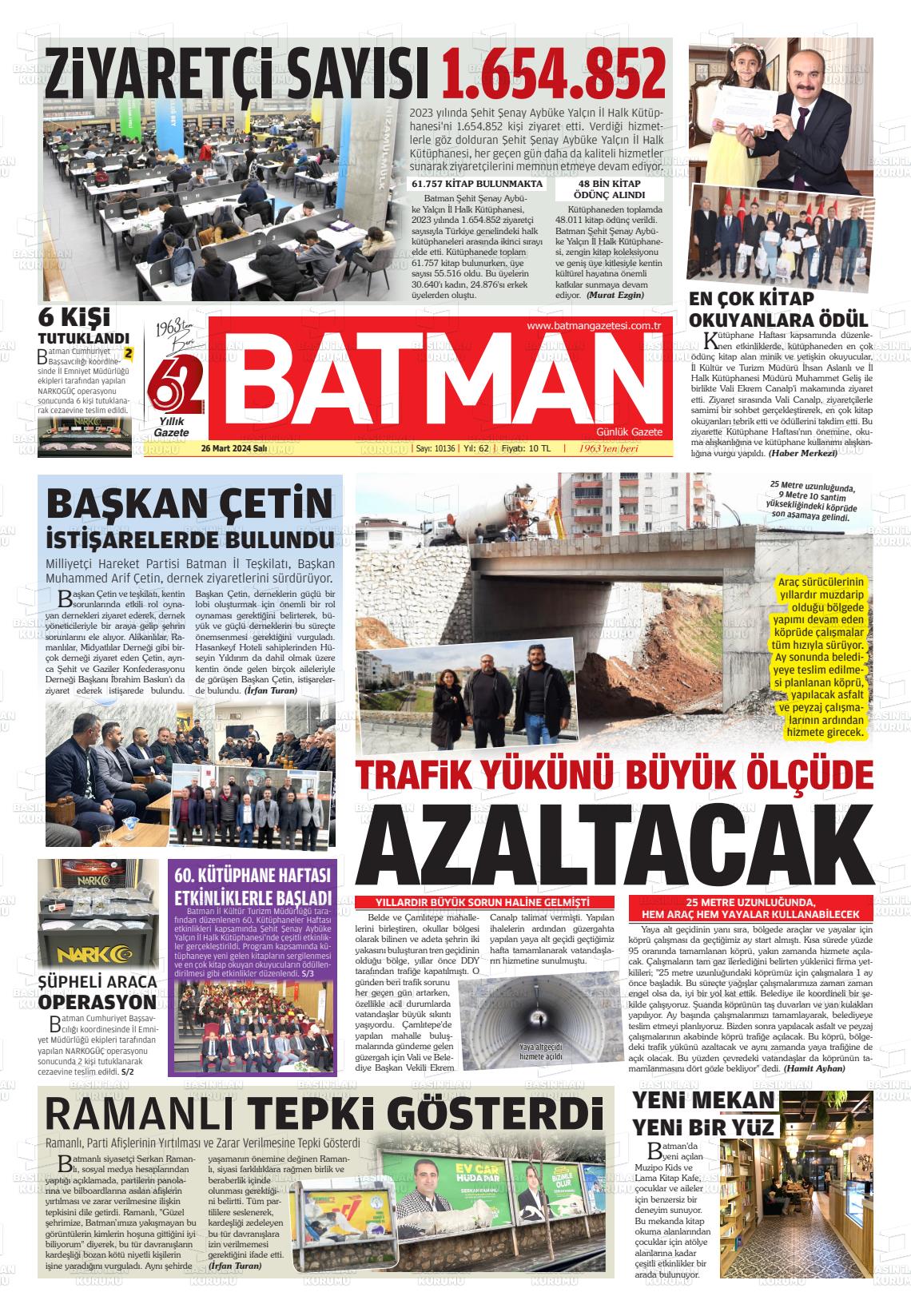 26 Mart 2024 BATMAN GAZETESİ Gazete Manşeti