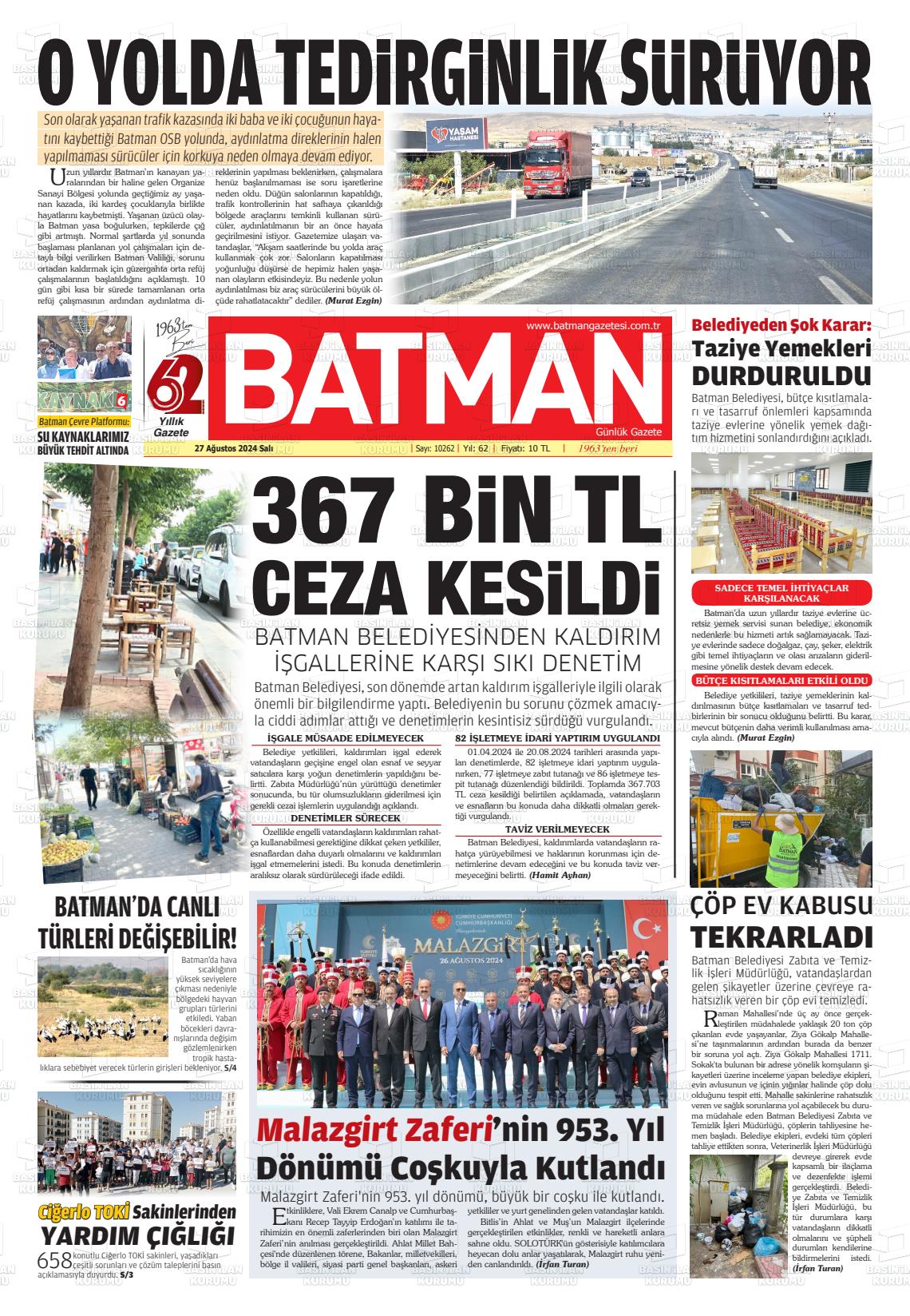 27 Ağustos 2024 BATMAN GAZETESİ Gazete Manşeti