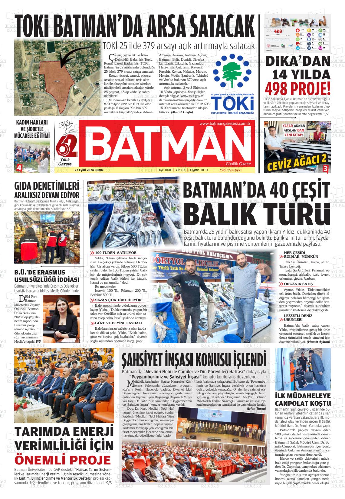 27 Eylül 2024 BATMAN GAZETESİ Gazete Manşeti