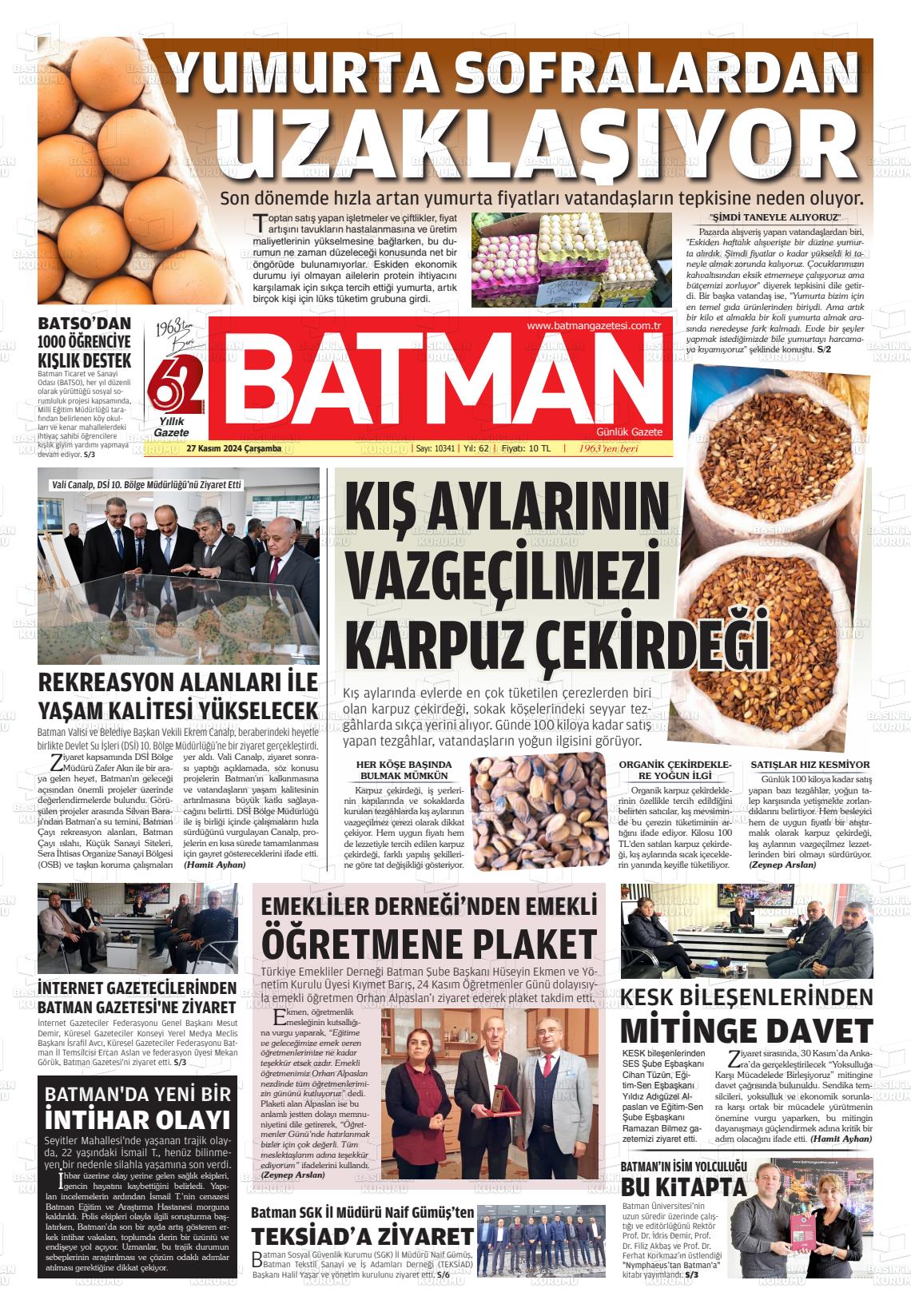 27 Kasım 2024 BATMAN GAZETESİ Gazete Manşeti