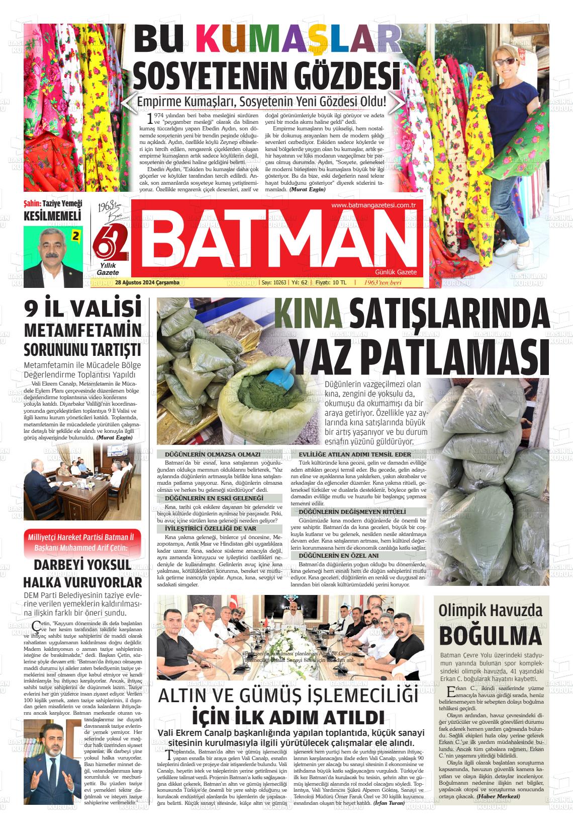 28 Ağustos 2024 BATMAN GAZETESİ Gazete Manşeti