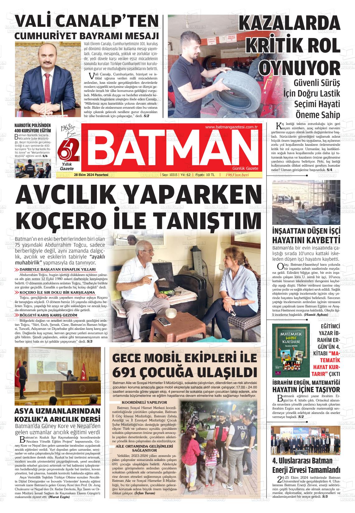 28 Ekim 2024 BATMAN GAZETESİ Gazete Manşeti