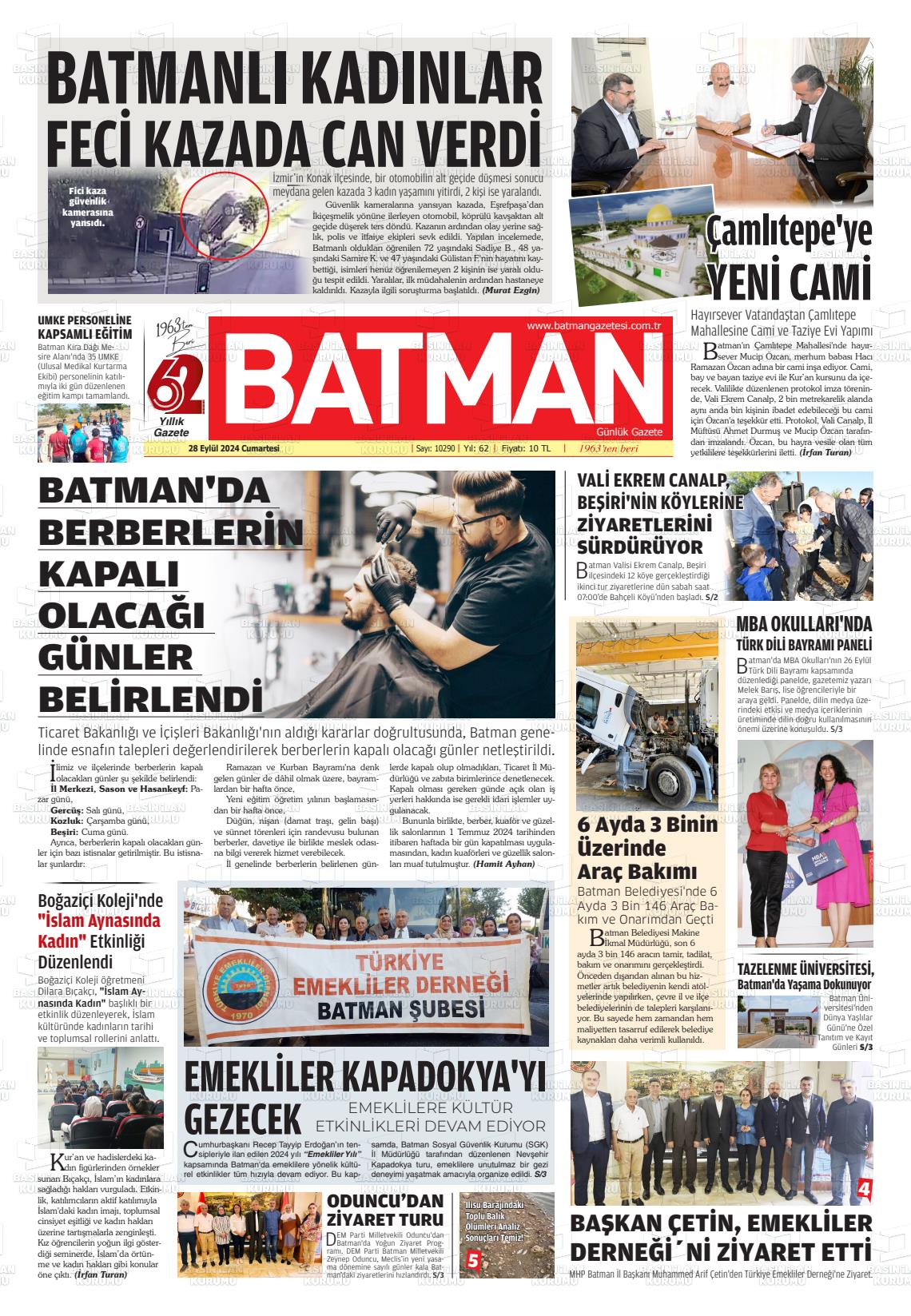 28 Eylül 2024 BATMAN GAZETESİ Gazete Manşeti