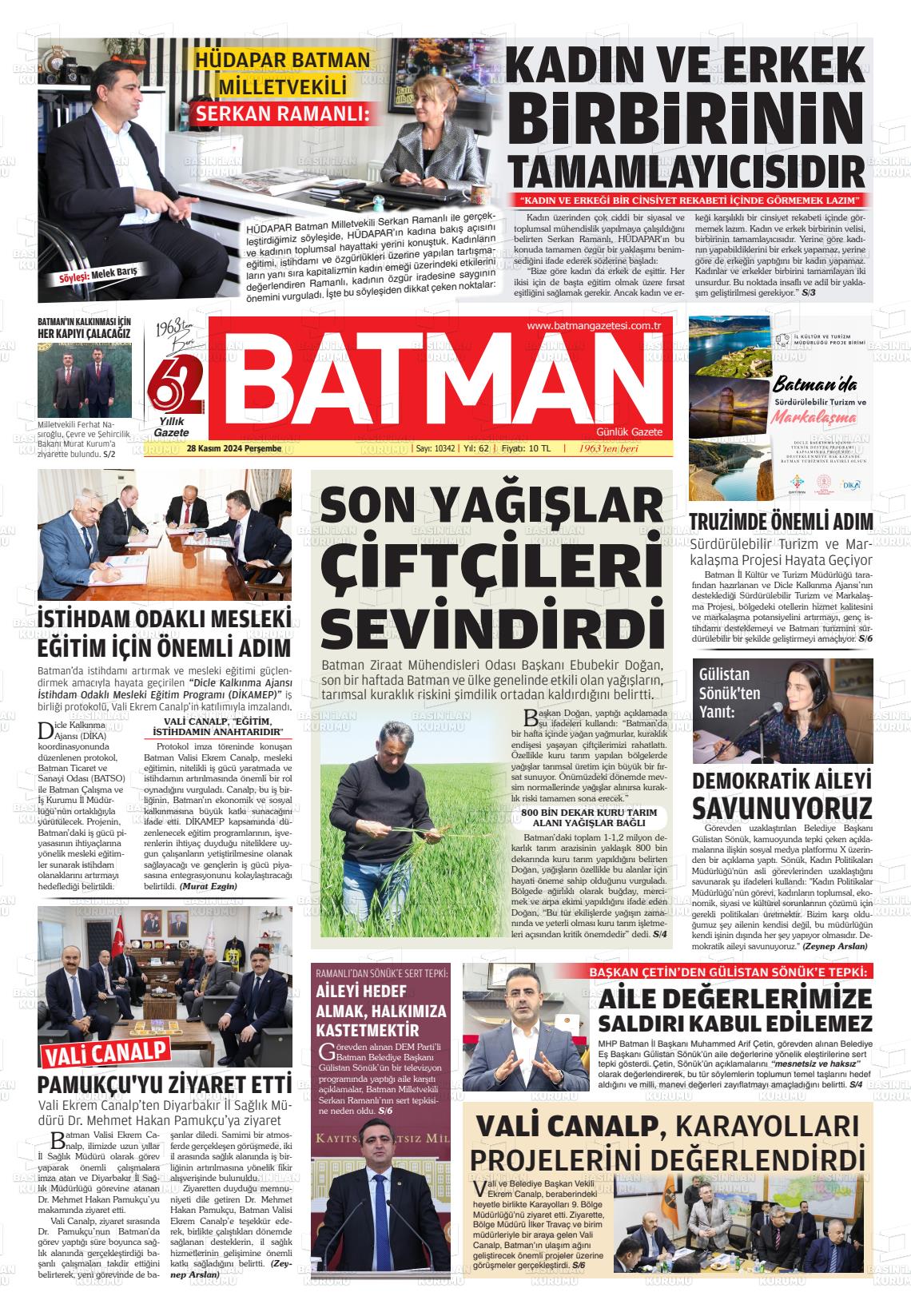 02 Aralık 2024 BATMAN GAZETESİ Gazete Manşeti