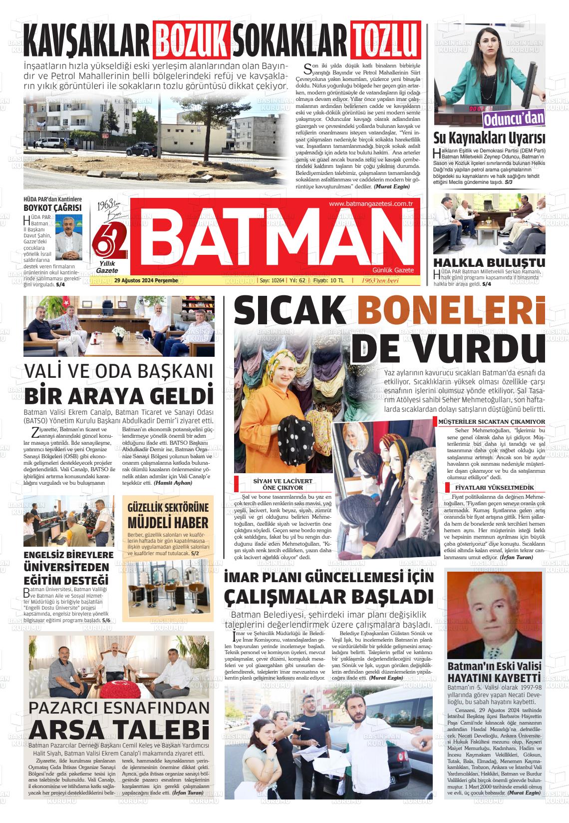 29 Ağustos 2024 BATMAN GAZETESİ Gazete Manşeti