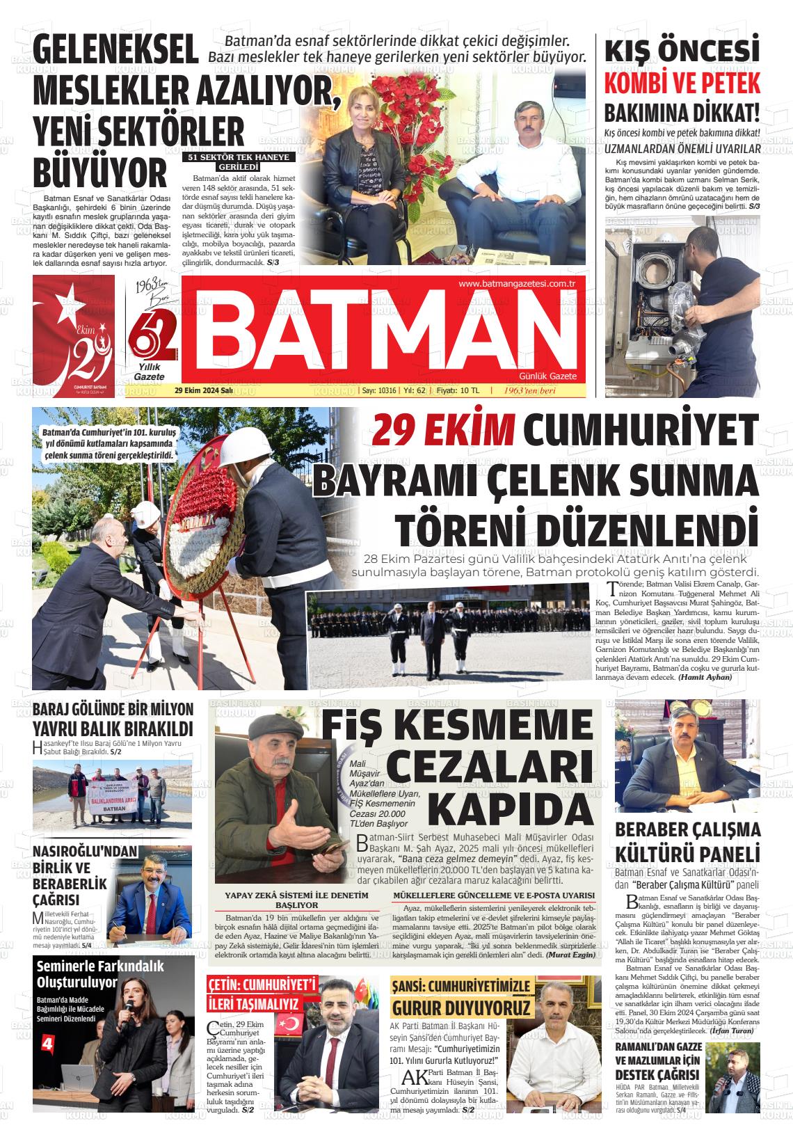 29 Ekim 2024 BATMAN GAZETESİ Gazete Manşeti