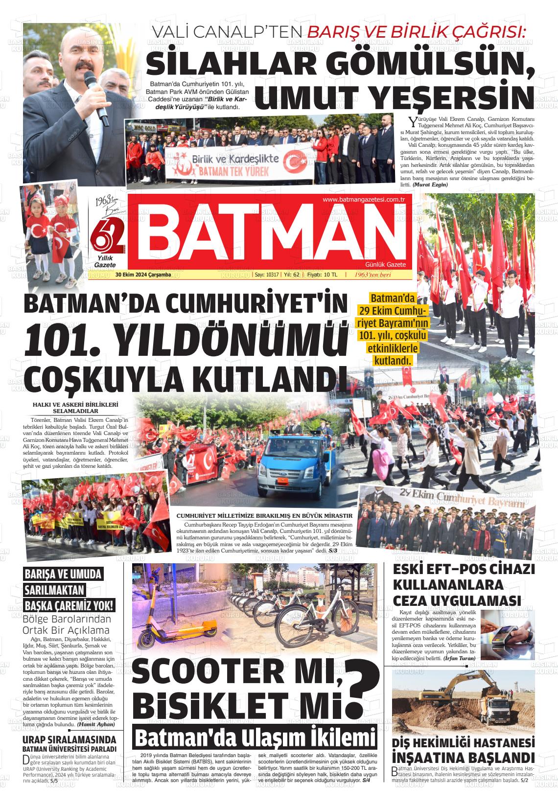 30 Ekim 2024 BATMAN GAZETESİ Gazete Manşeti