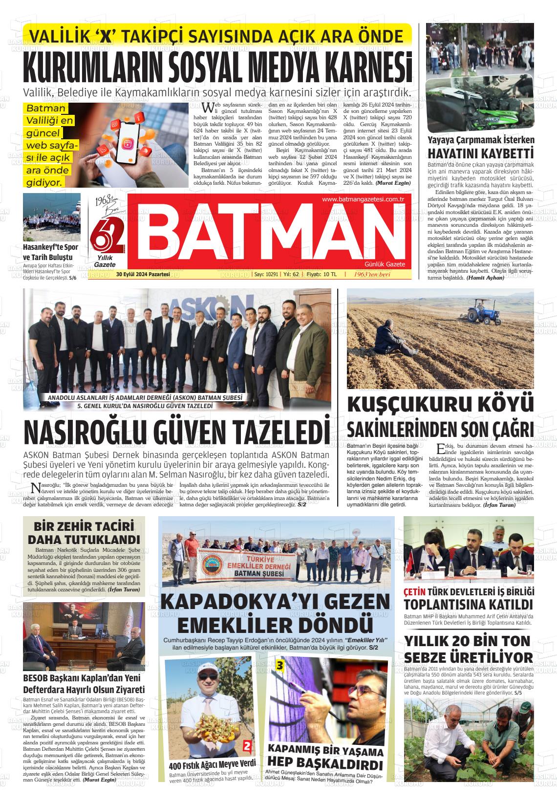 30 Eylül 2024 BATMAN GAZETESİ Gazete Manşeti