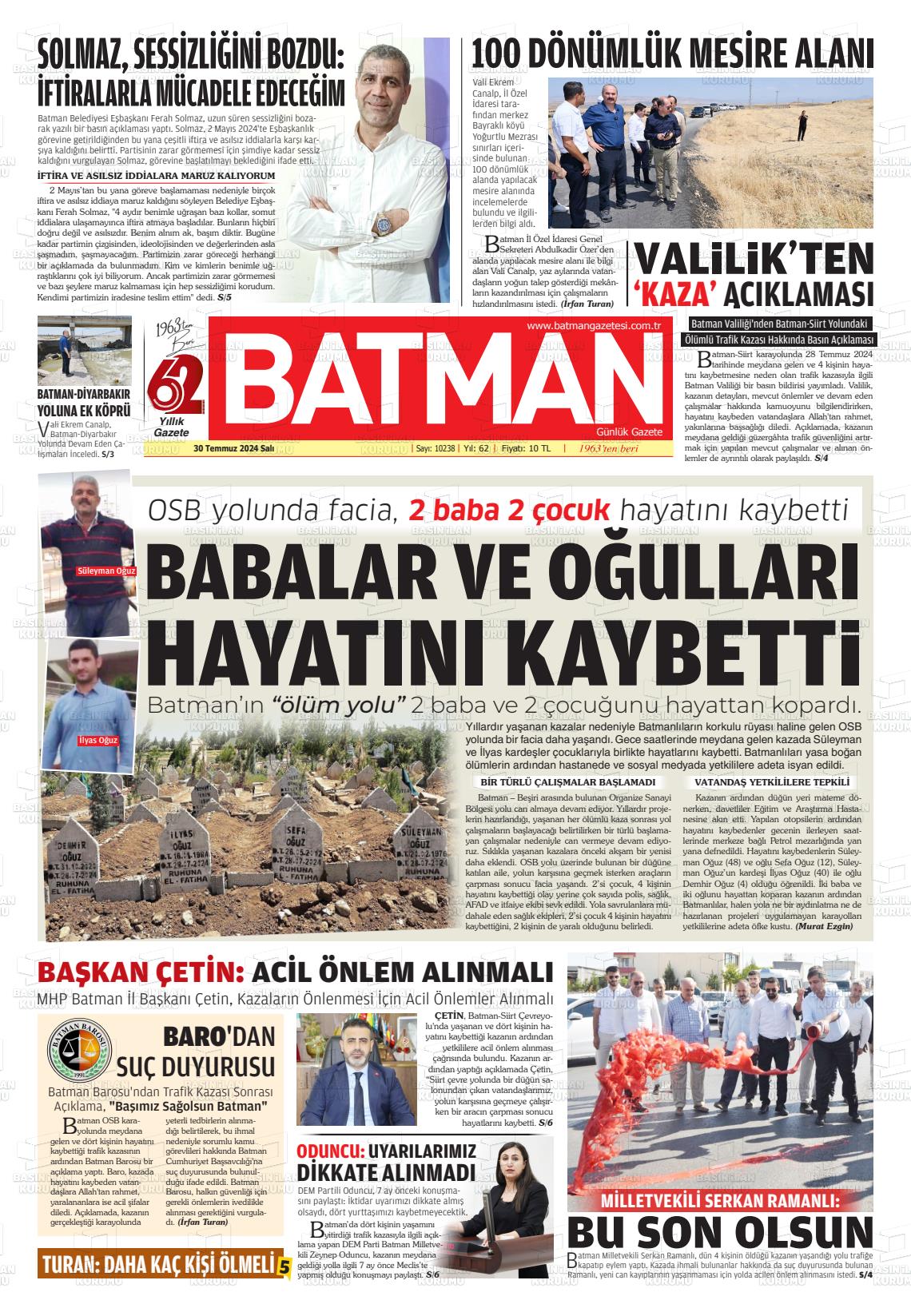 30 Temmuz 2024 BATMAN GAZETESİ Gazete Manşeti