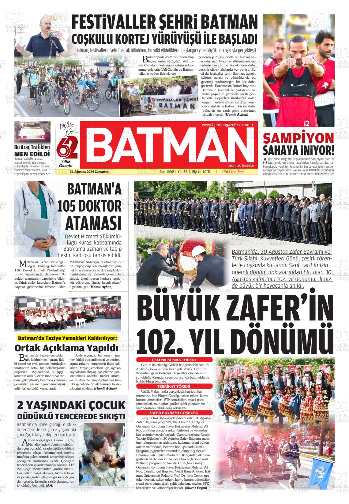 31 Ağustos 2024 BATMAN GAZETESİ Gazete Manşeti