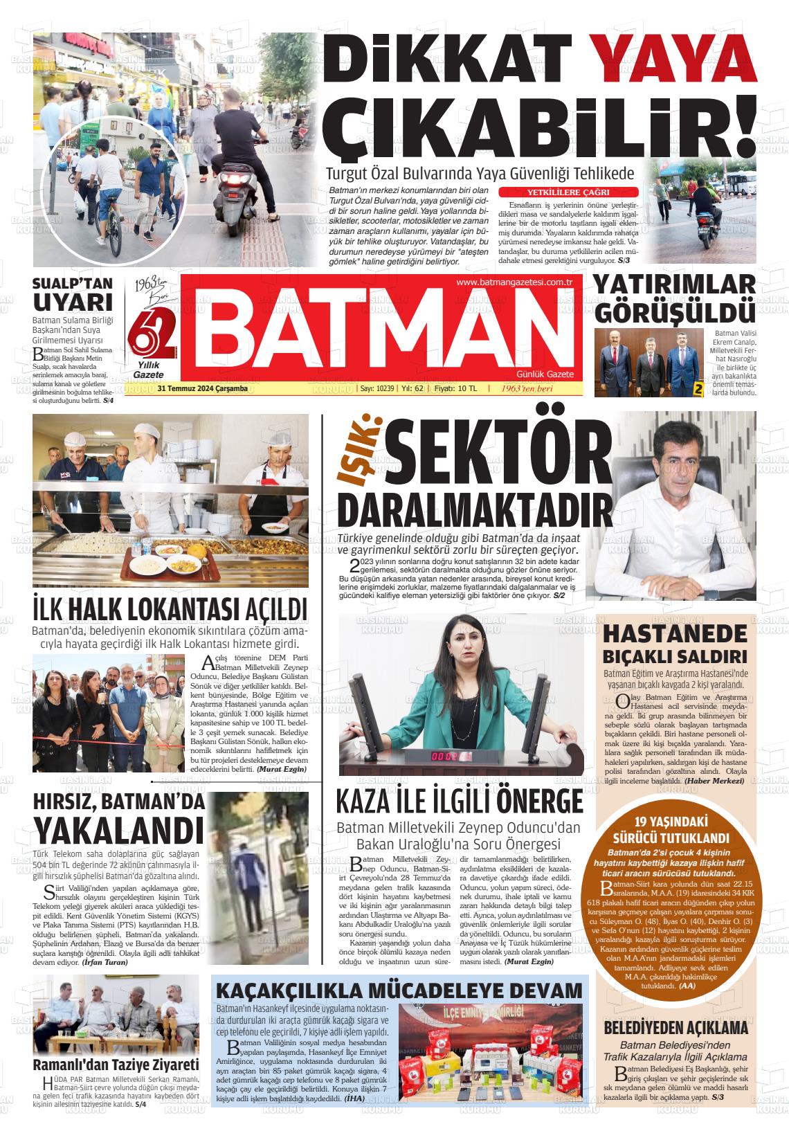 31 Temmuz 2024 BATMAN GAZETESİ Gazete Manşeti