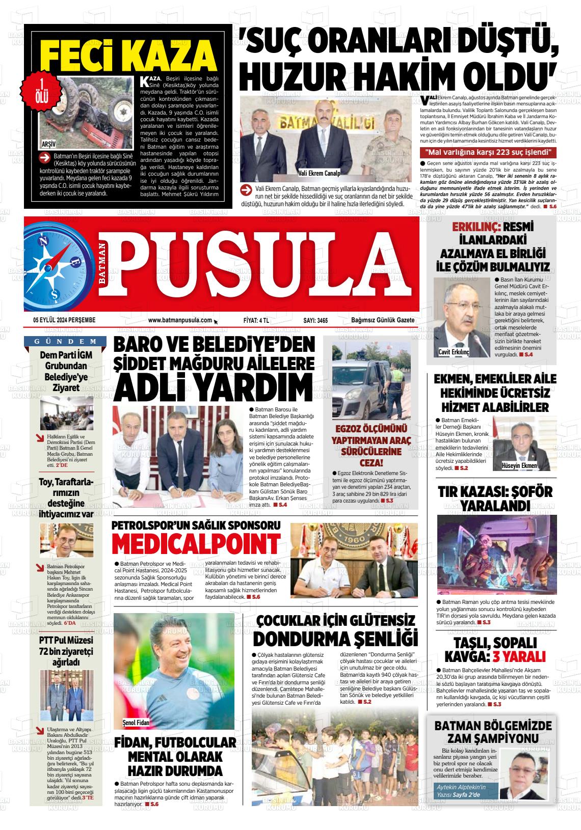 05 Eylül 2024 Batman Pusula Gazete Manşeti