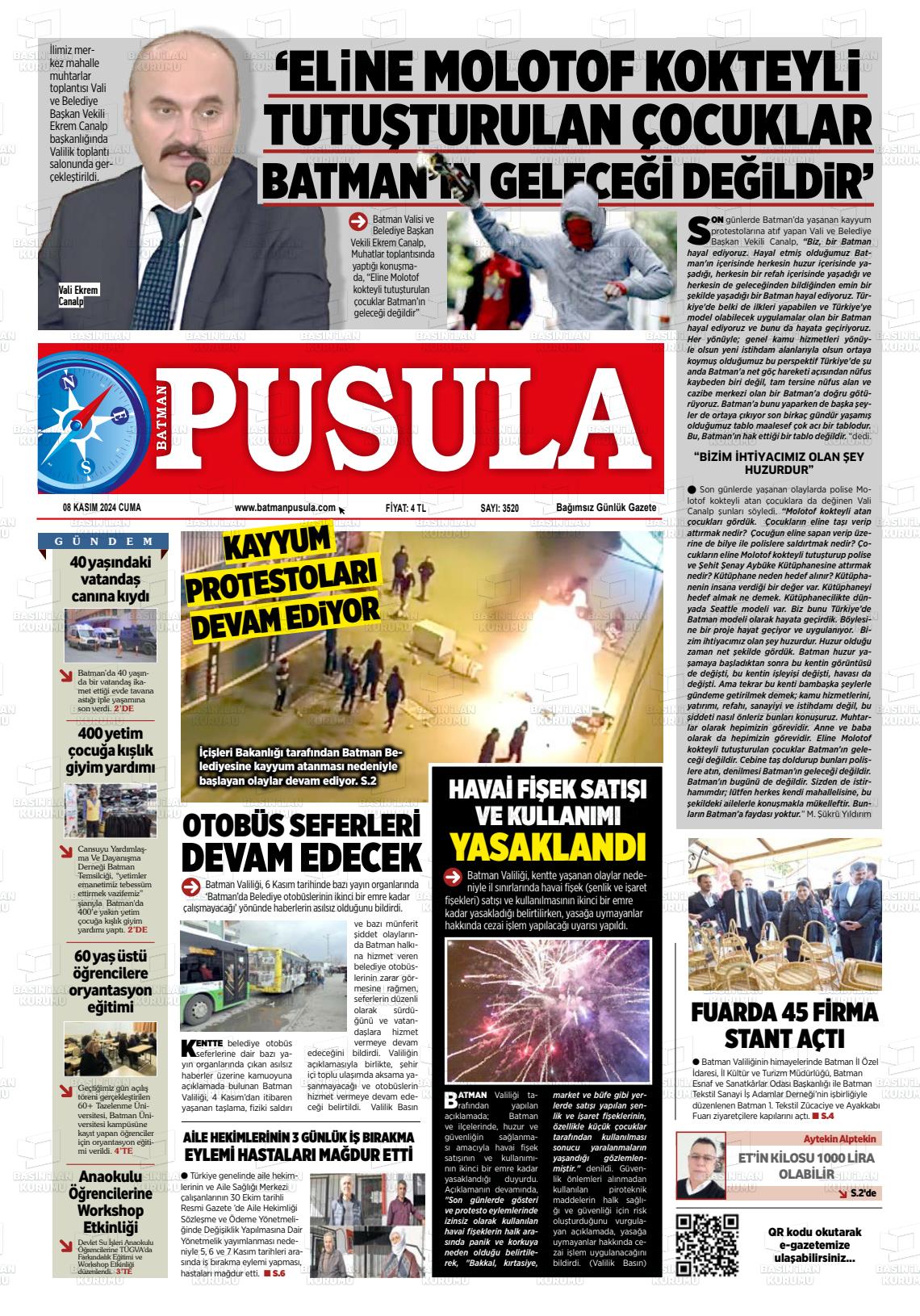 08 Kasım 2024 Batman Pusula Gazete Manşeti