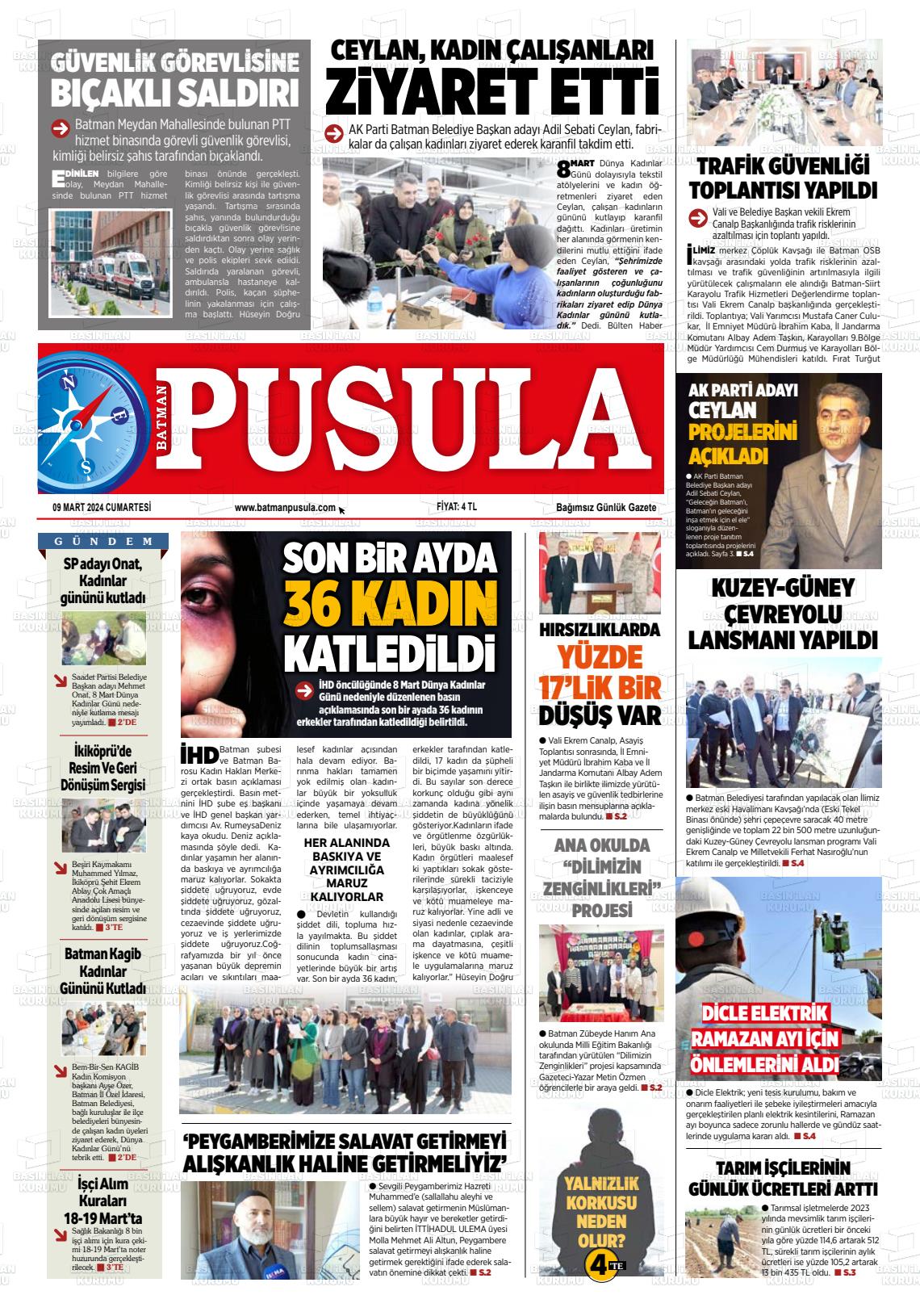 09 Mart 2024 Batman Pusula Gazete Manşeti