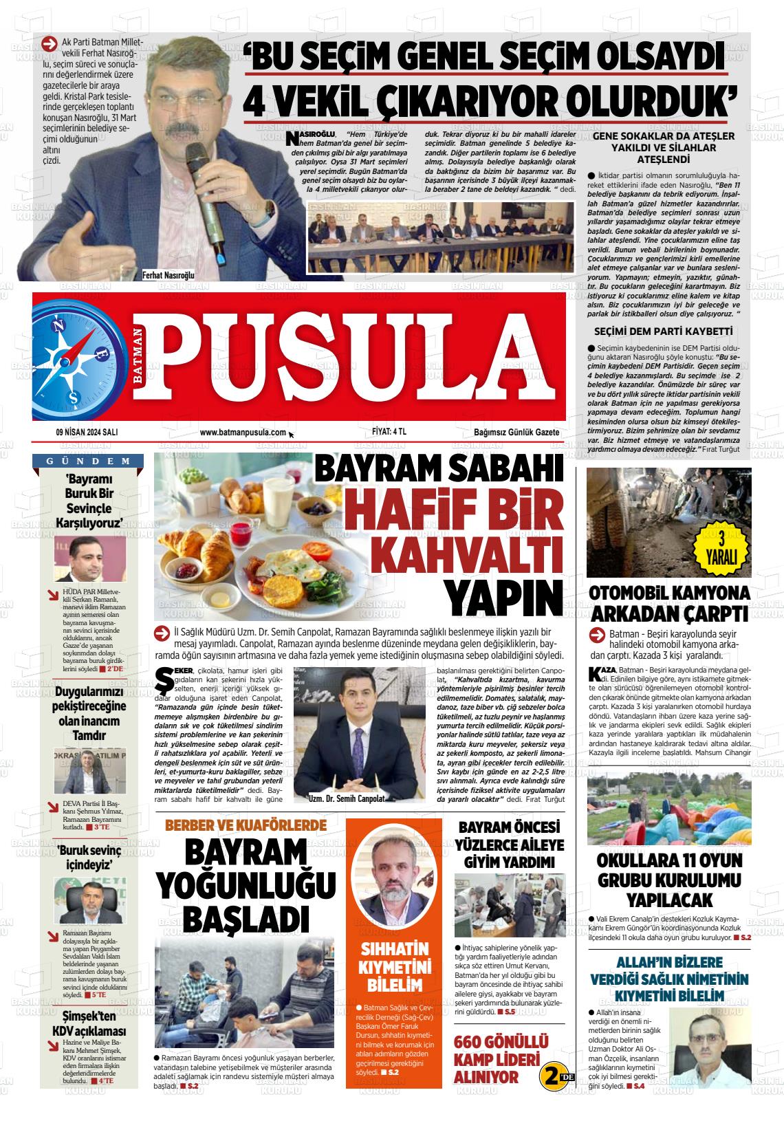 09 Nisan 2024 Batman Pusula Gazete Manşeti