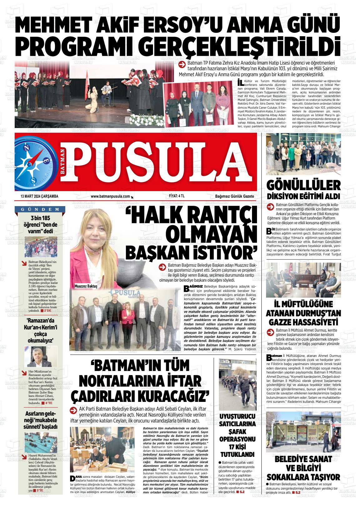 13 Mart 2024 Batman Pusula Gazete Manşeti