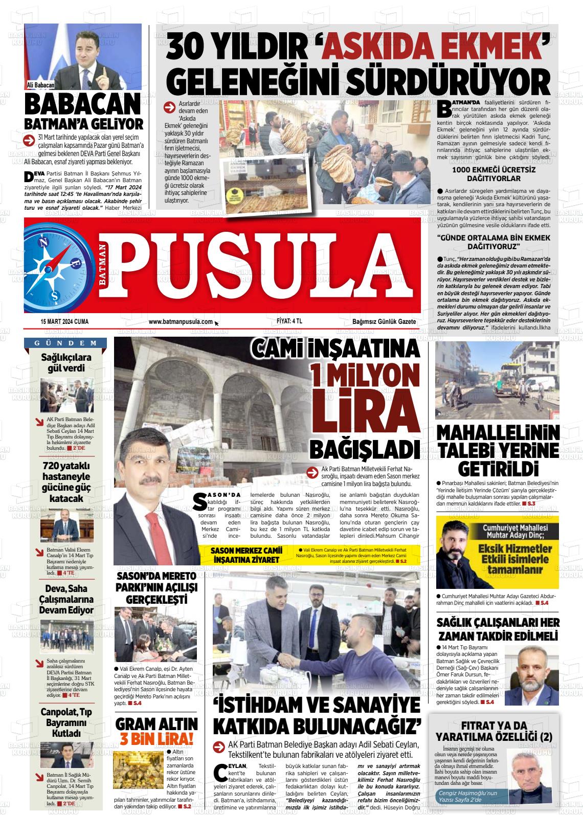 15 Mart 2024 Batman Pusula Gazete Manşeti