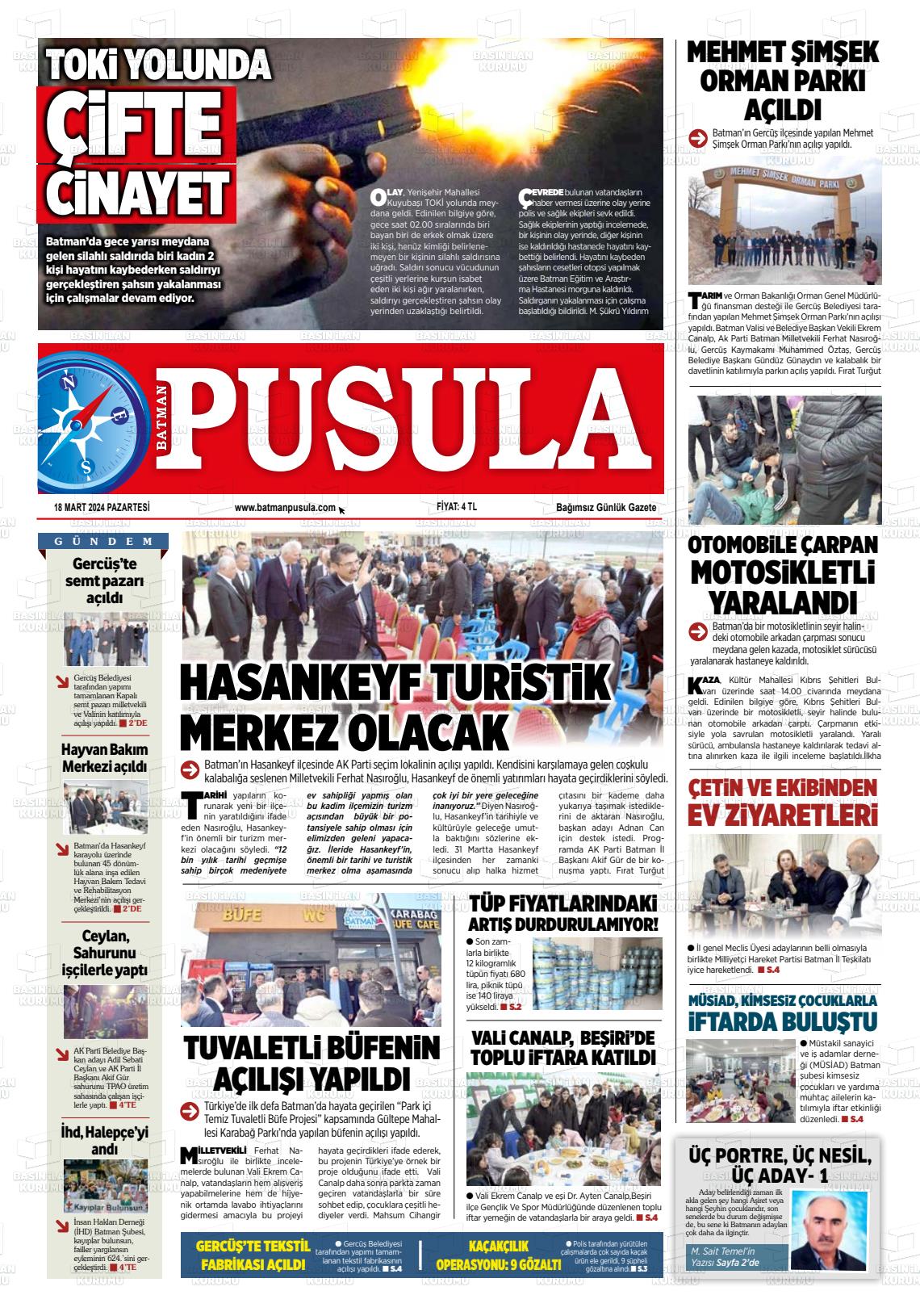 18 Mart 2024 Batman Pusula Gazete Manşeti