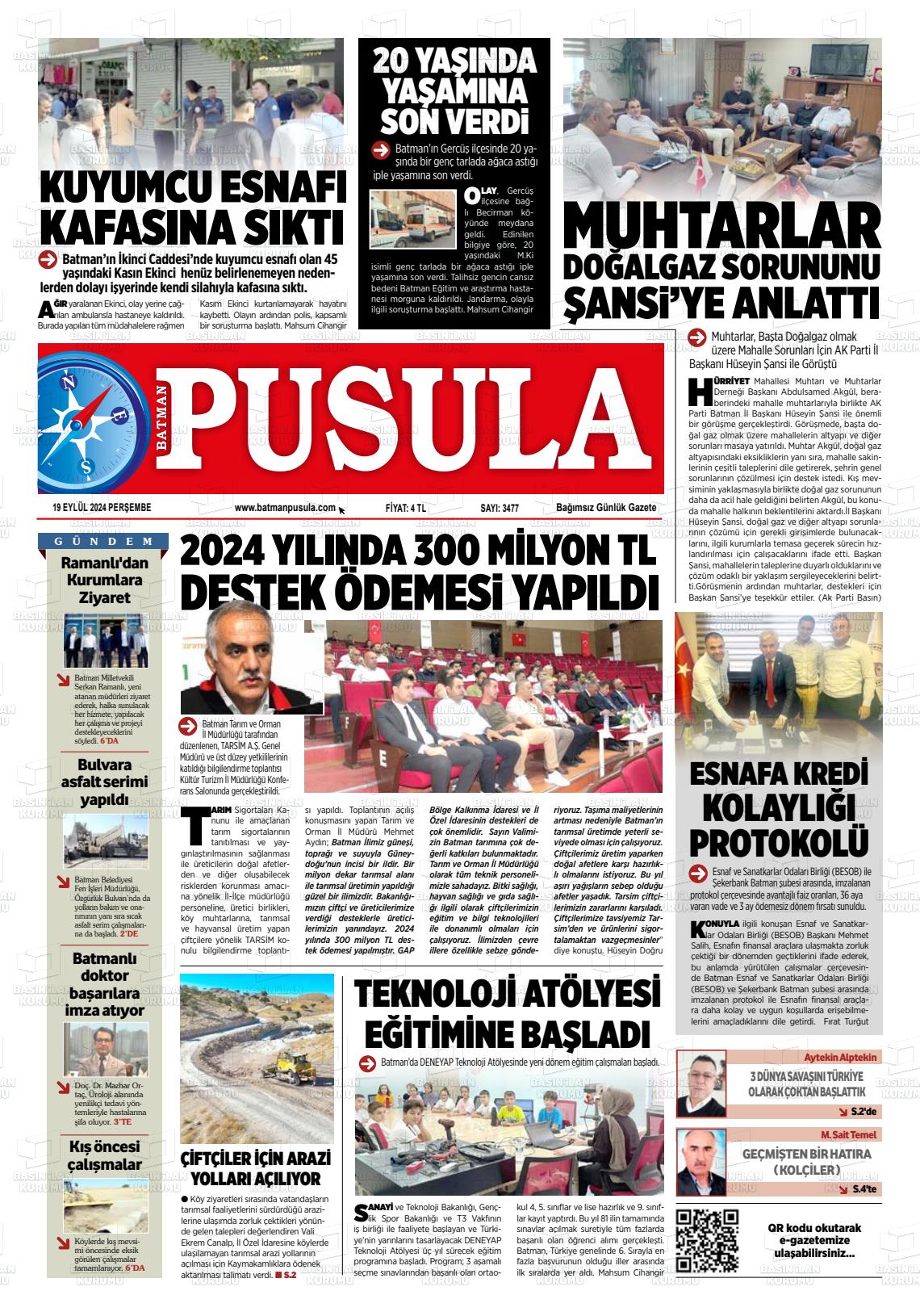 19 Eylül 2024 Batman Pusula Gazete Manşeti