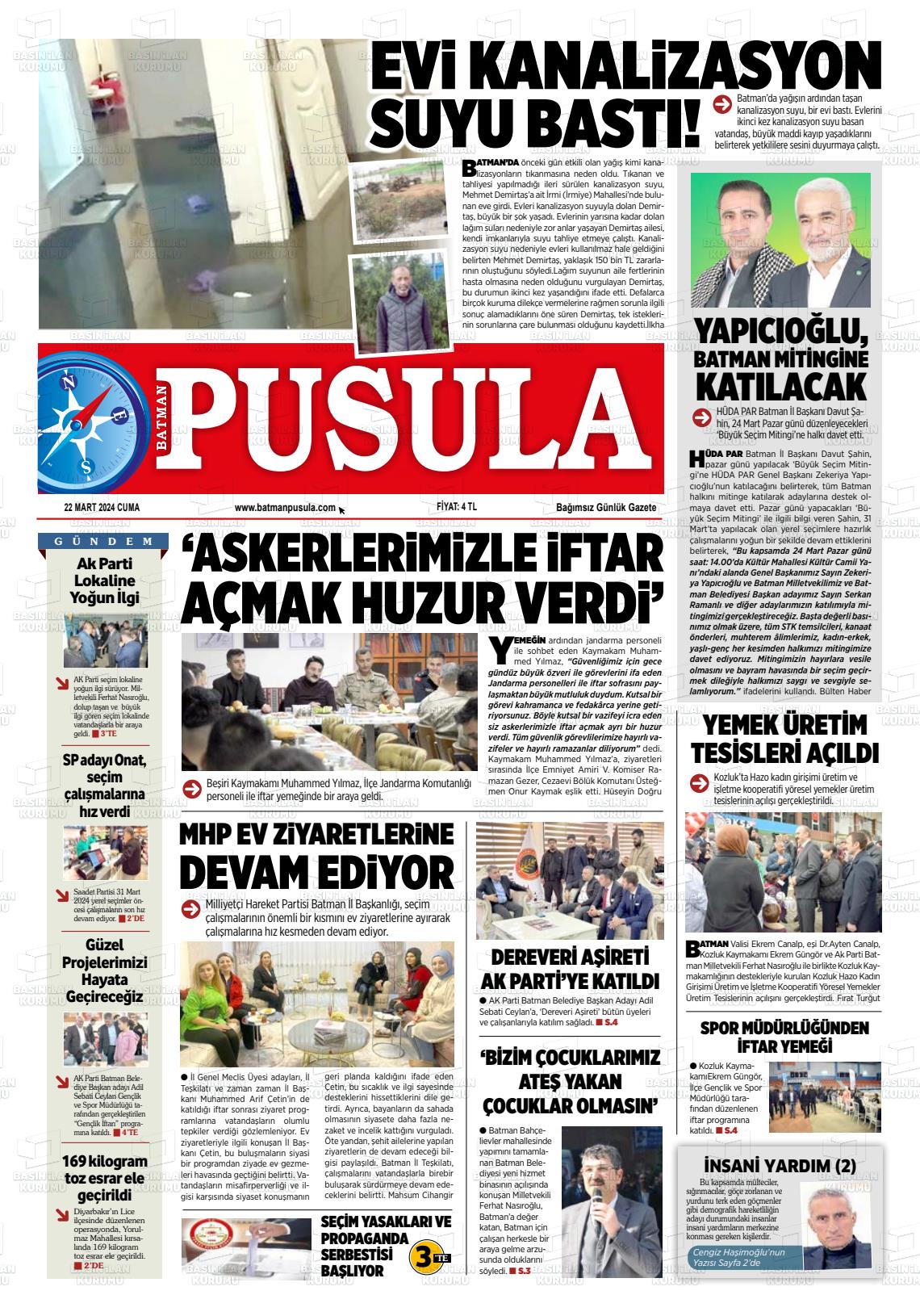 22 Mart 2024 Batman Pusula Gazete Manşeti