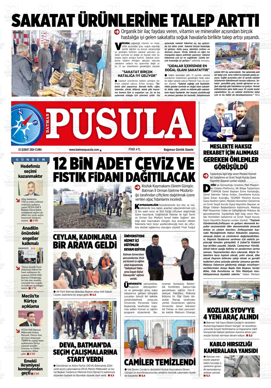 23 Şubat 2024 Batman Pusula Gazete Manşeti