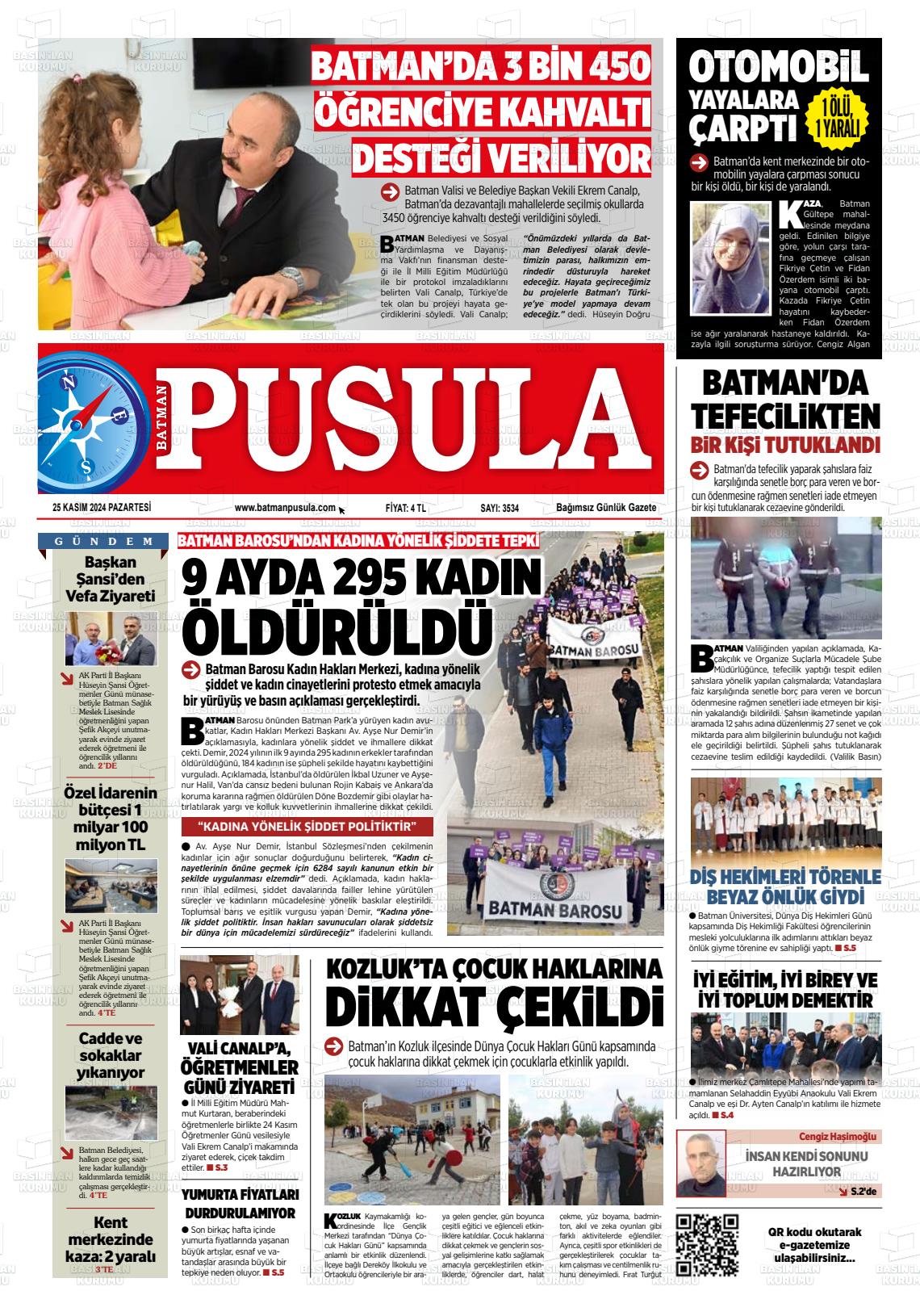 25 Kasım 2024 Batman Pusula Gazete Manşeti