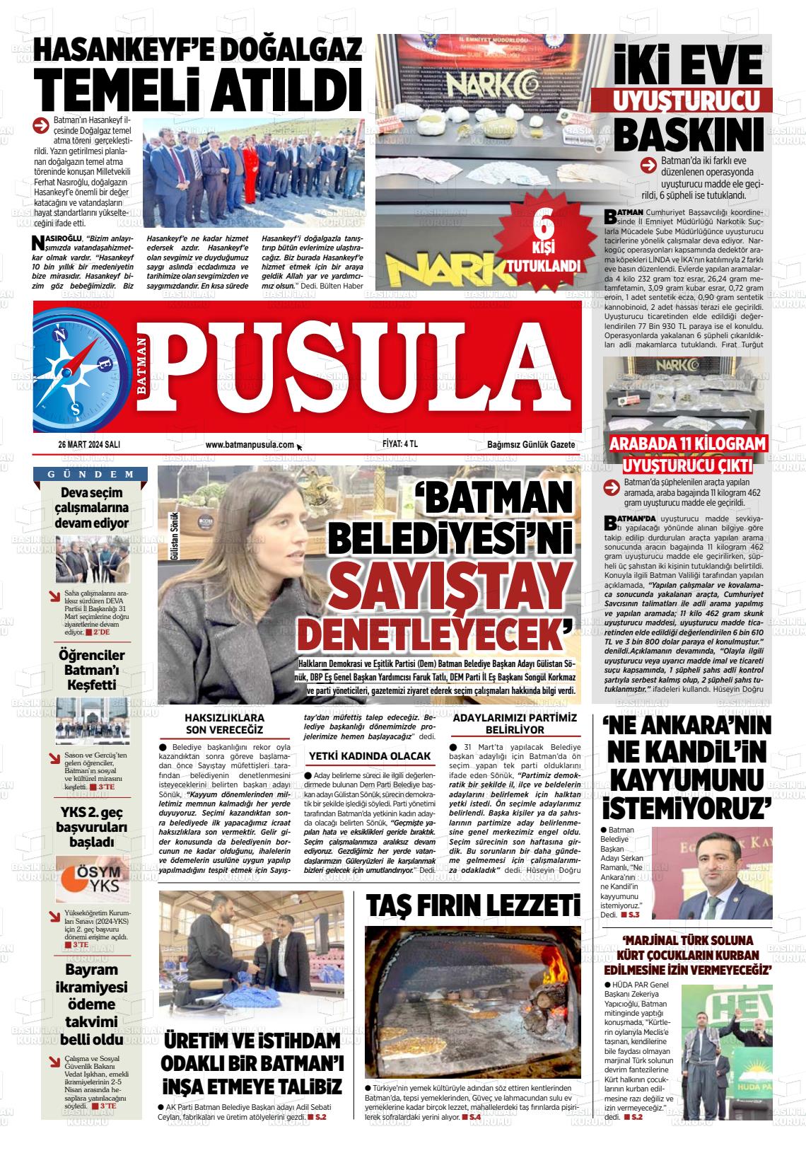 26 Mart 2024 Batman Pusula Gazete Manşeti